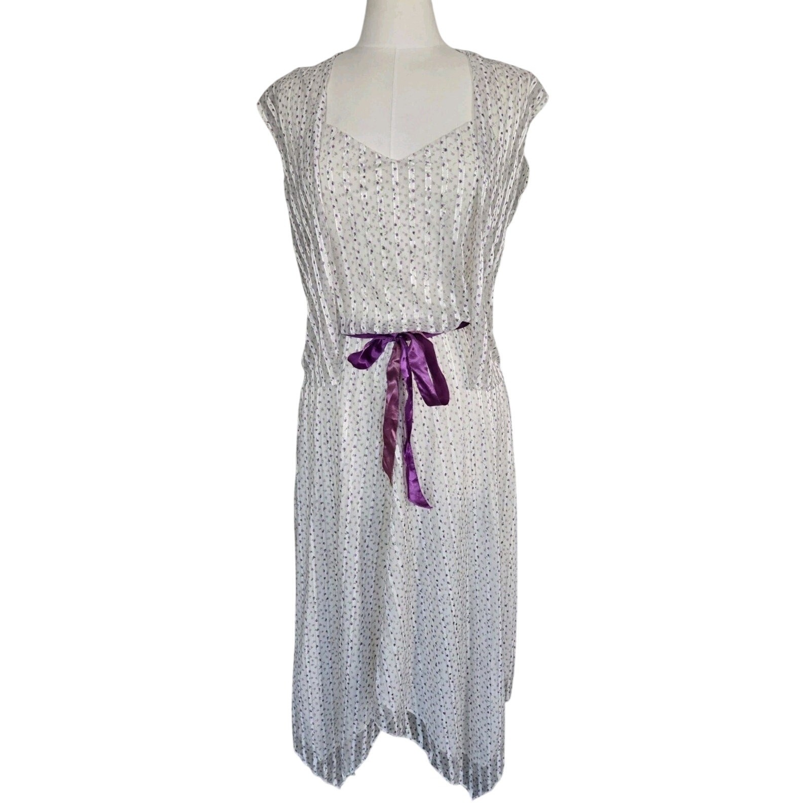 Vtg 70s Floral Handkerchief Hem Spaghetti Strap Dress Set W/ Sheer Shrug Sz 11 M