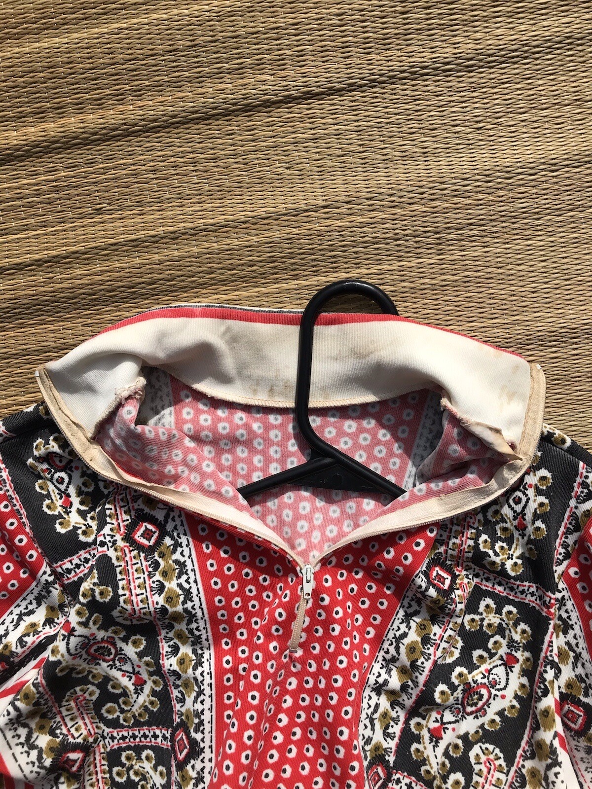 Vtg 60s 70s Aileen Mod Red Black Paisley Tunic Blouse Hippy Top M Boho Shirt