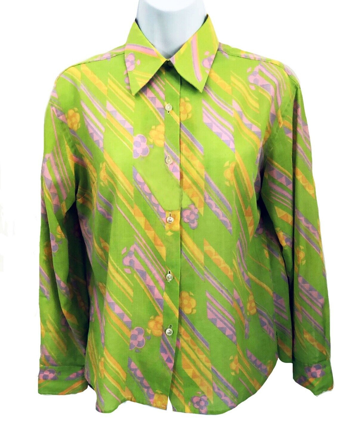 Imported Vintage 60’s 70’s Mod Pink Orange Lime Collar Cotton Graphic Shirt 48