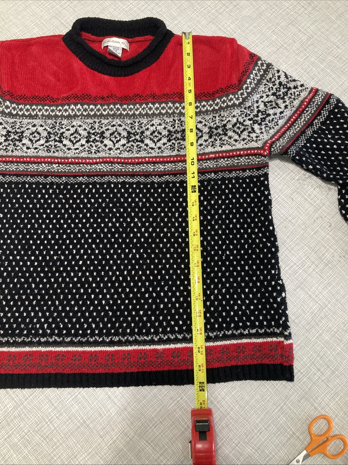 Vintage Claudia D Red Fair Isle Sweater Medium Nordic Knit 90s Ski Pullover GUC