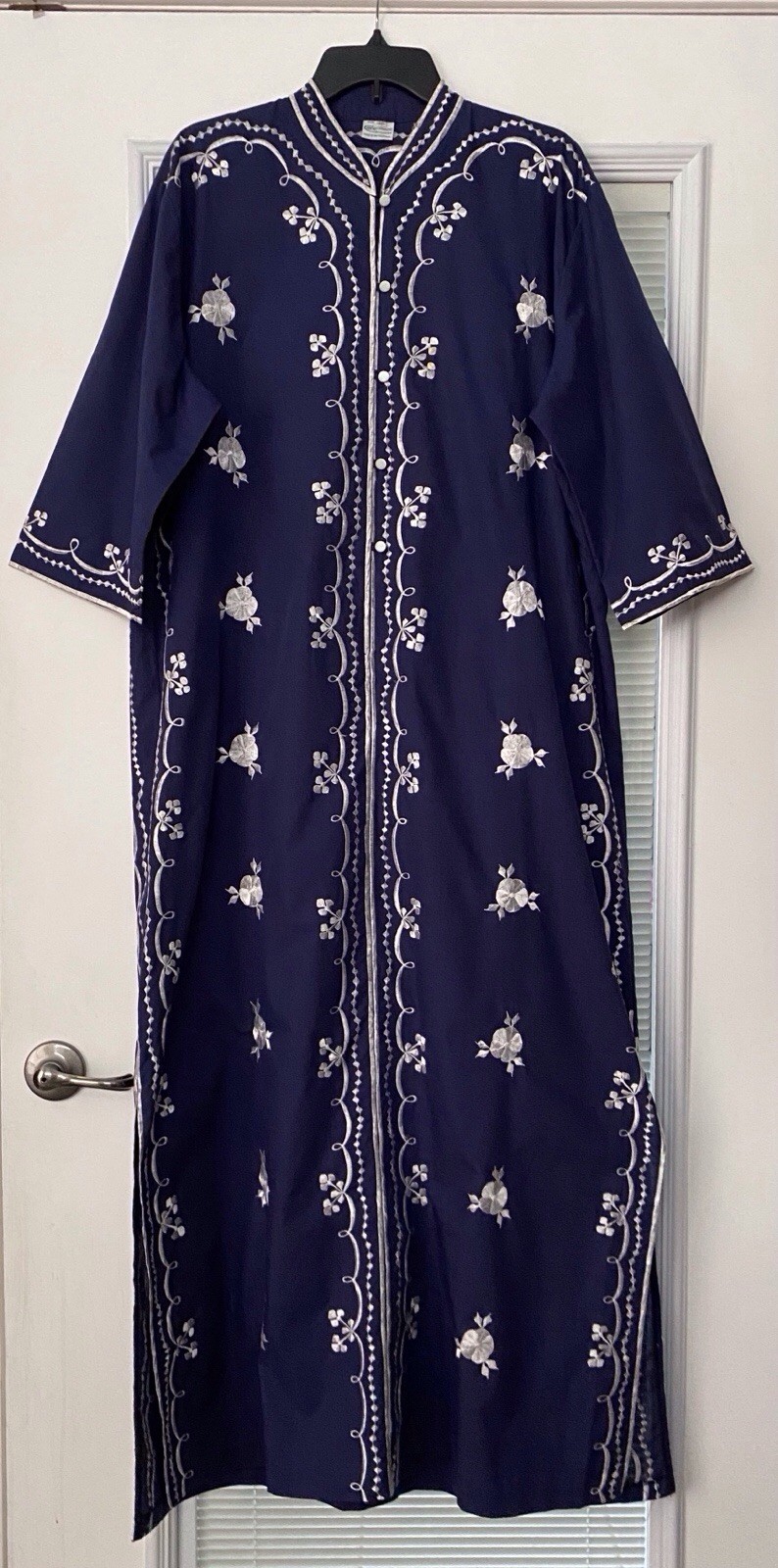 Vintage 1970s Caro Of Honolulu Hawaiian Navy Embroidered Dress Women’s Size 18