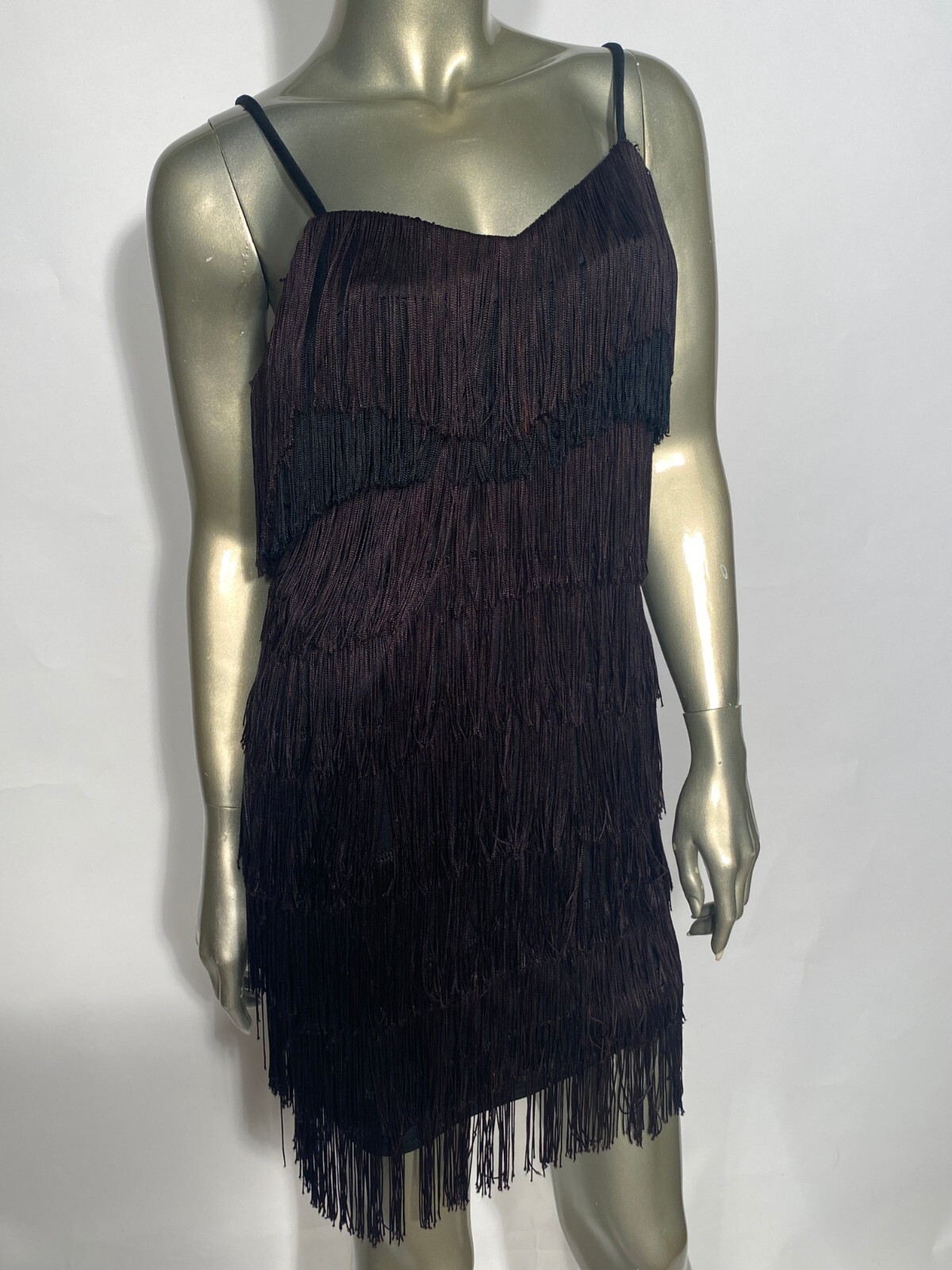 Multi Layered Black Fringe GoGo Dress Flapper Costume Nu-Mode Pearls Included