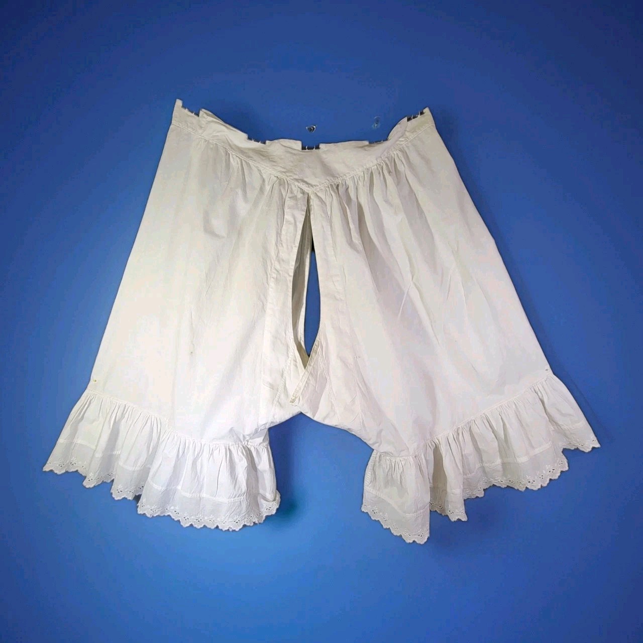 White Bloomers Shorts Drawers Split Leg Edwardian Victorian w/ Lace 41″ Waist XL
