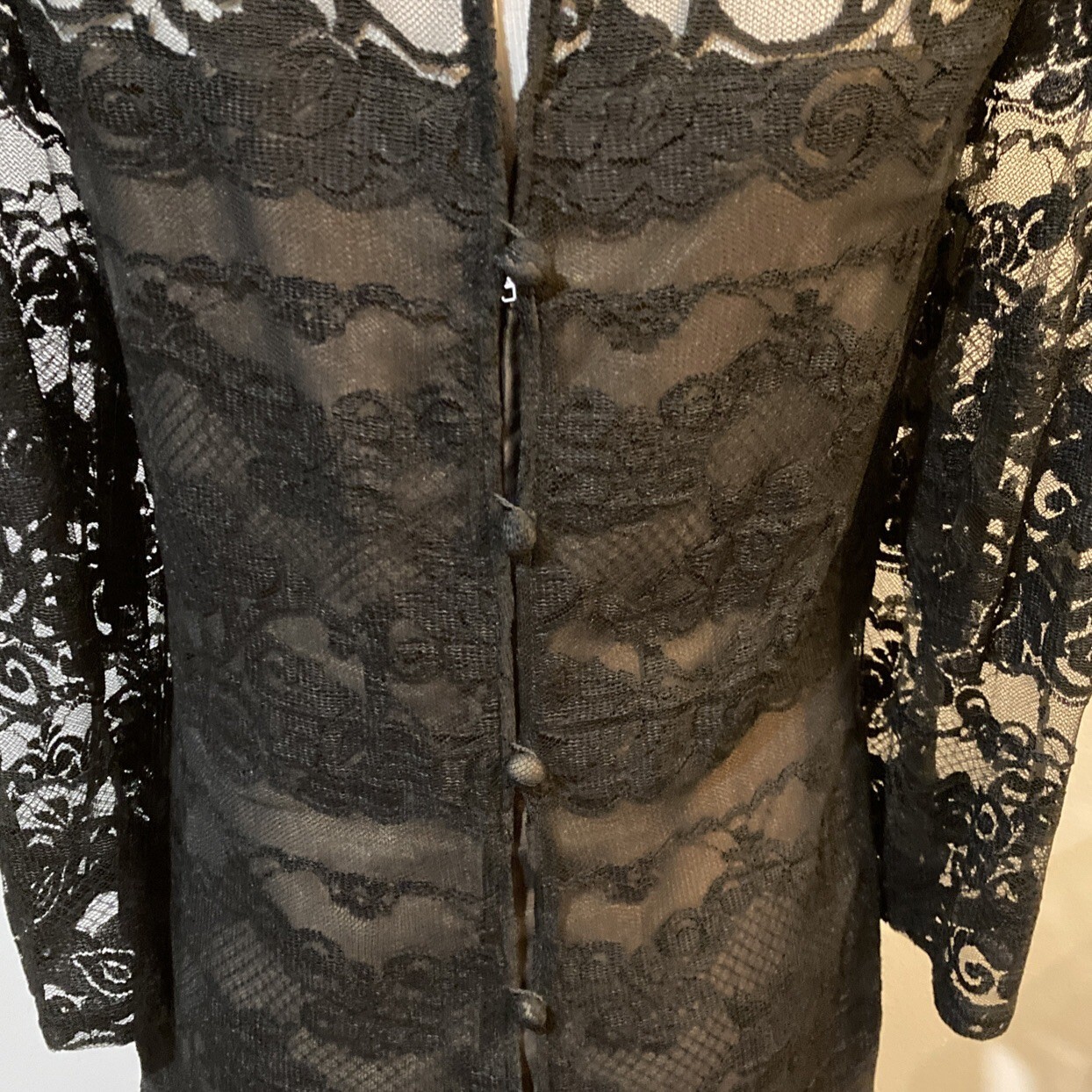 Vintage Anthony Muto Black Lace Dress Union Made in USA 1960s Puff Sleeve Size 8