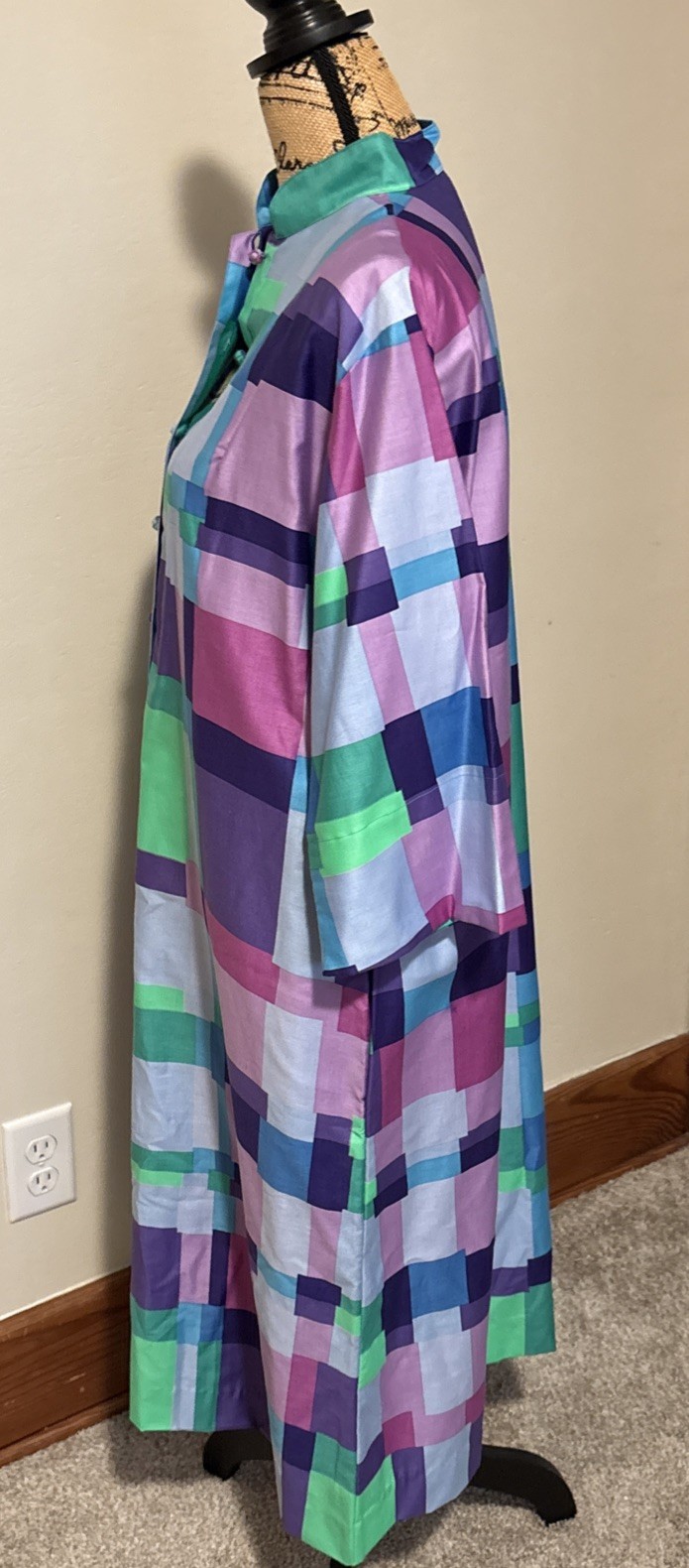 Vintage Fab 60s/ Catherine Ogust Blue color block cotton Caftan Medium size.