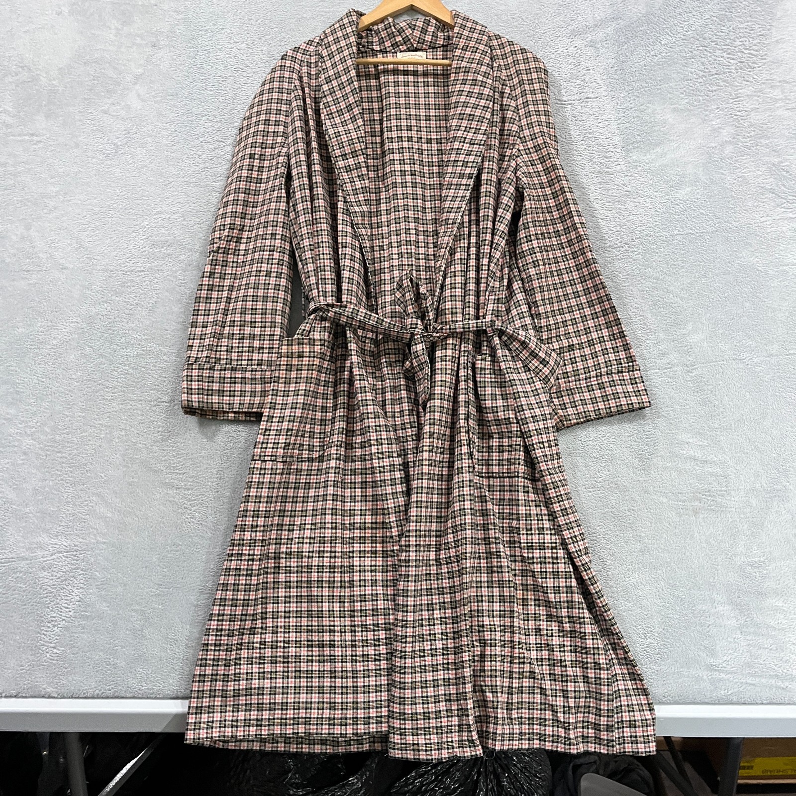 Vintage Handmade Plaid Robe Belted Lounge Duster Red Black Tartan M 45″