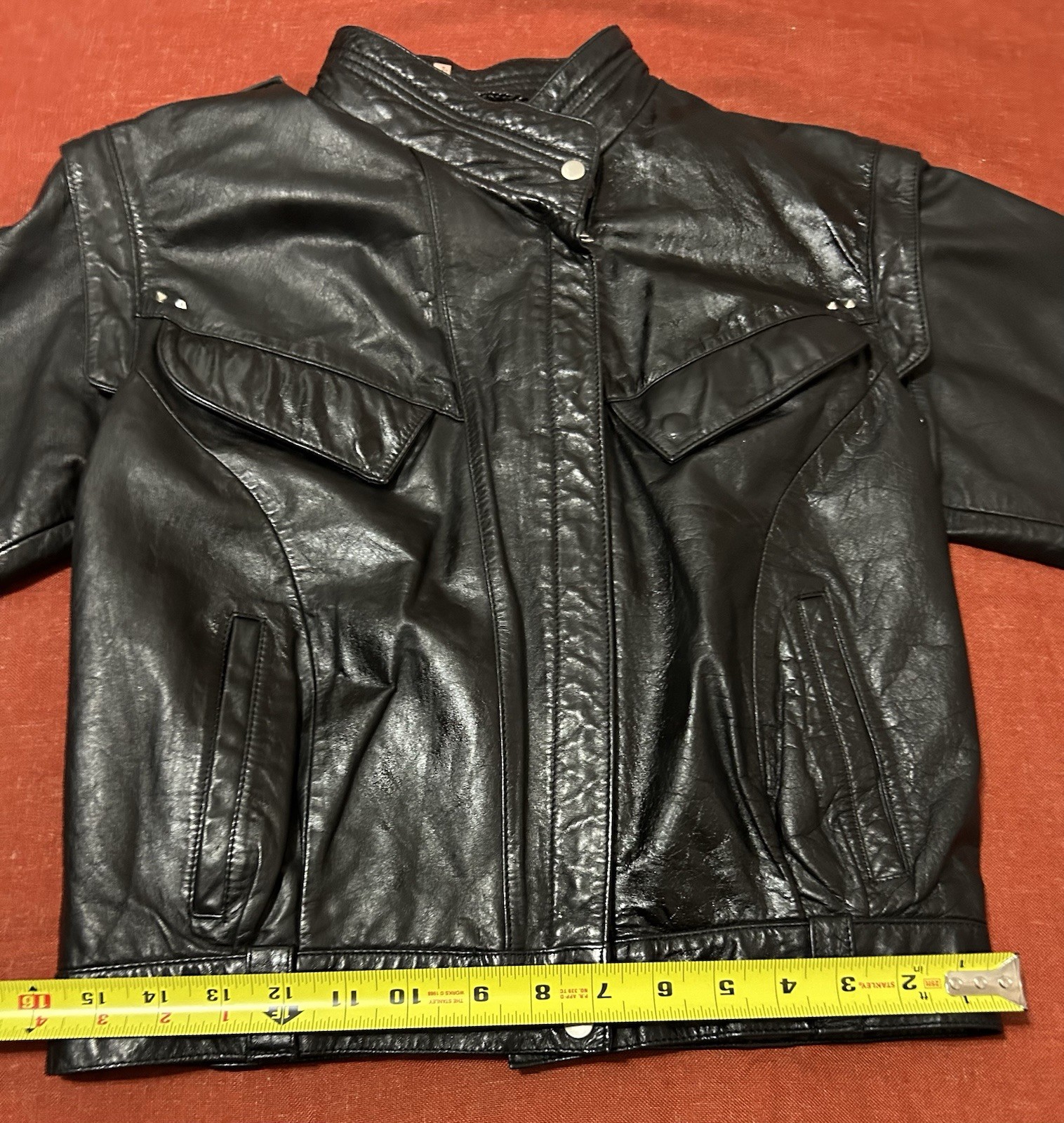 Vintage 80s Black Leather Jacket Small Detachable Sleeves Studs Punk Grunge Moto