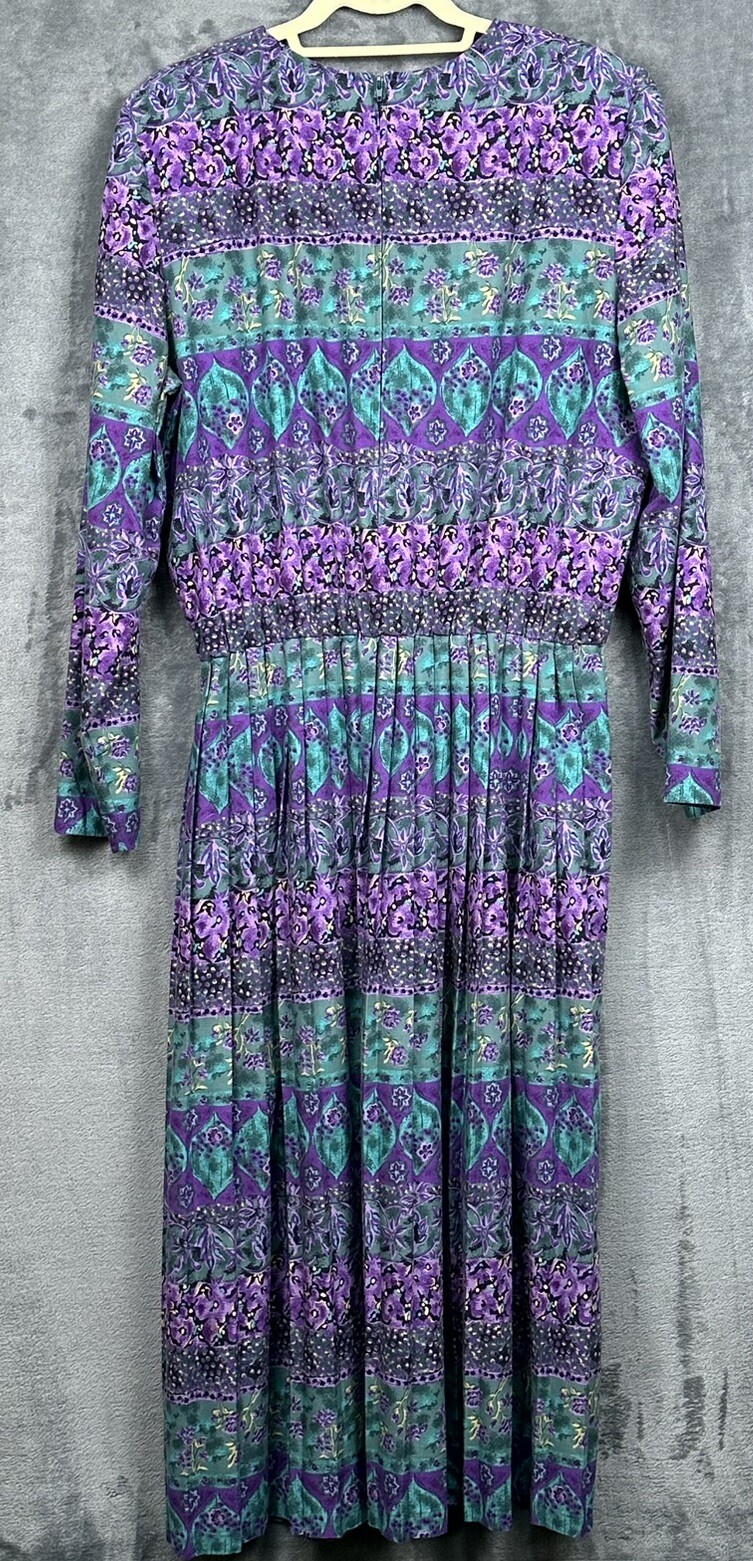 Vintage Terri Ellen Dress Womens 18 Tall Green Purple Rayon Blend – Missing Belt