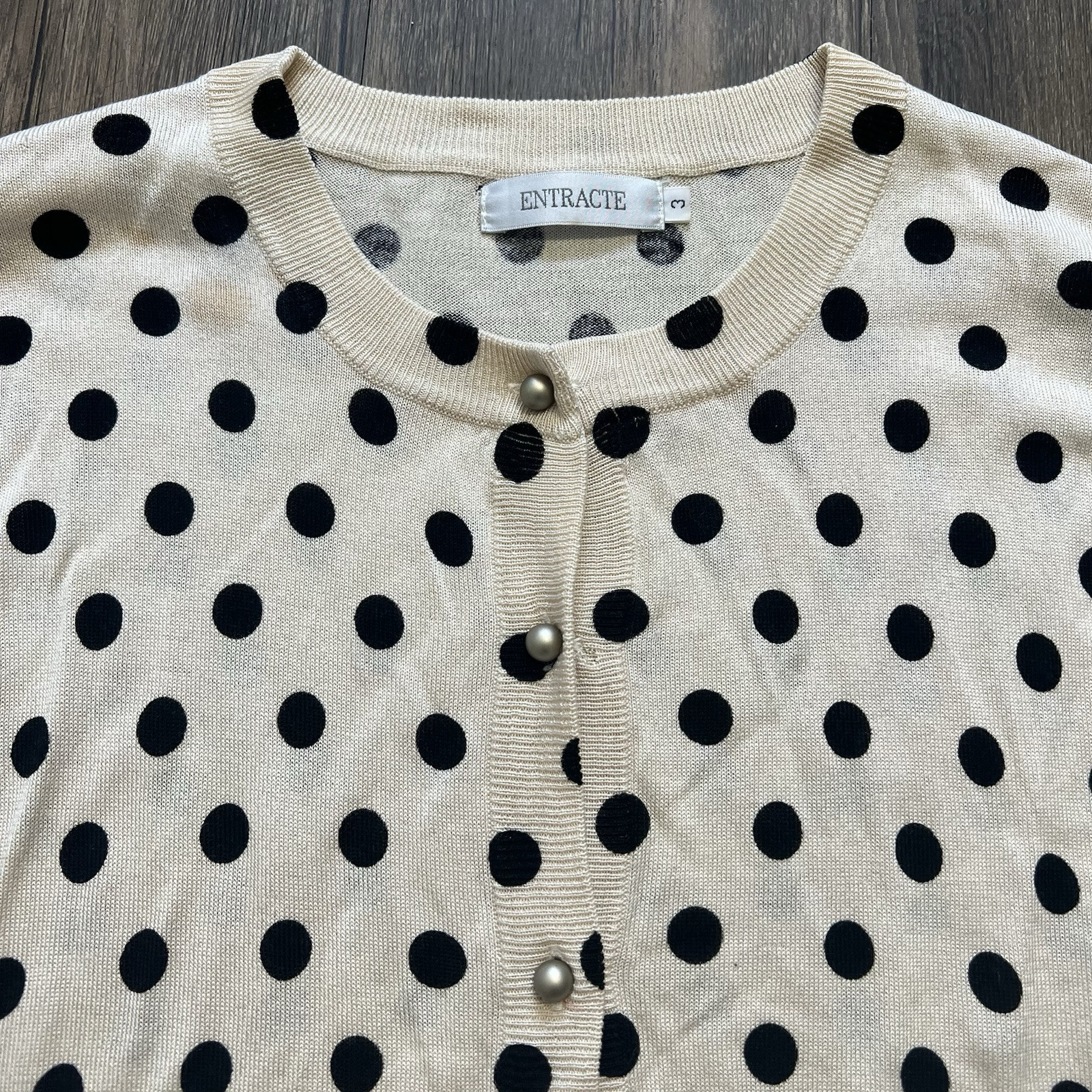 Entracte Vtg Silk Cashmere Polka Dot Crewneck FittedButton Up Knit Cardigan M