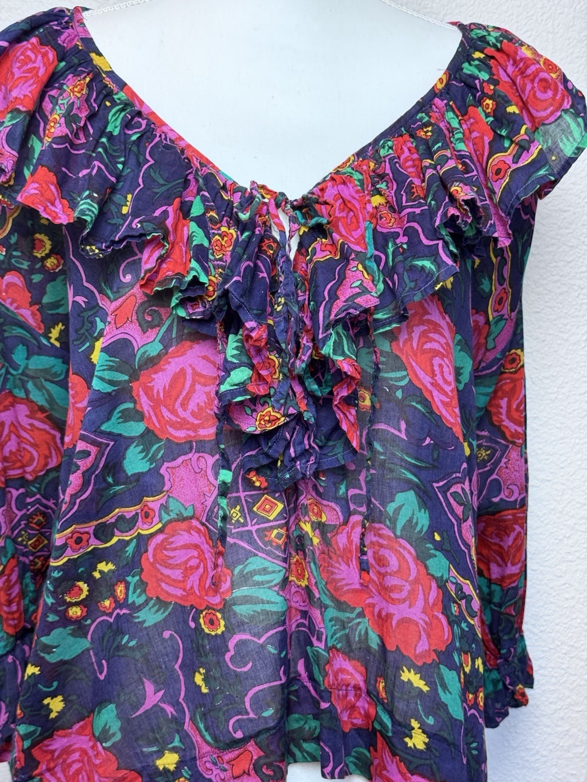 Vintage Speed Limit MPH Women’s SZ M Ruffle Blouse Floral Y2K Boho 90s