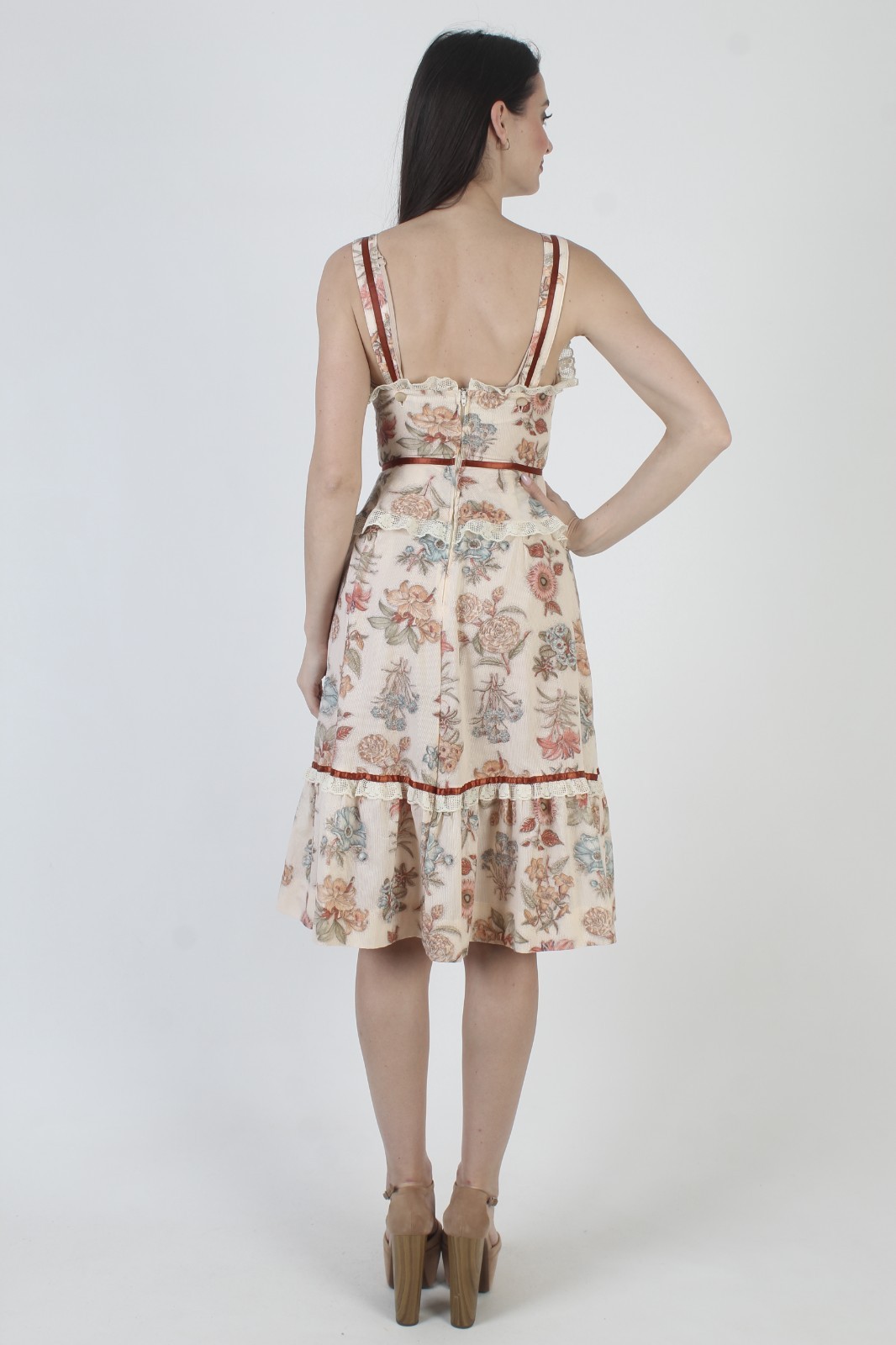 Vintage 70s Peplum Sundress Prairie Cottagecore Boho Wedding Peasant Mini Dress