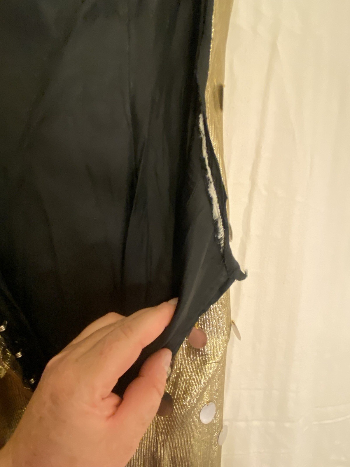 long evening dress gold + sequins in the style of the 30s large back neckline size 34