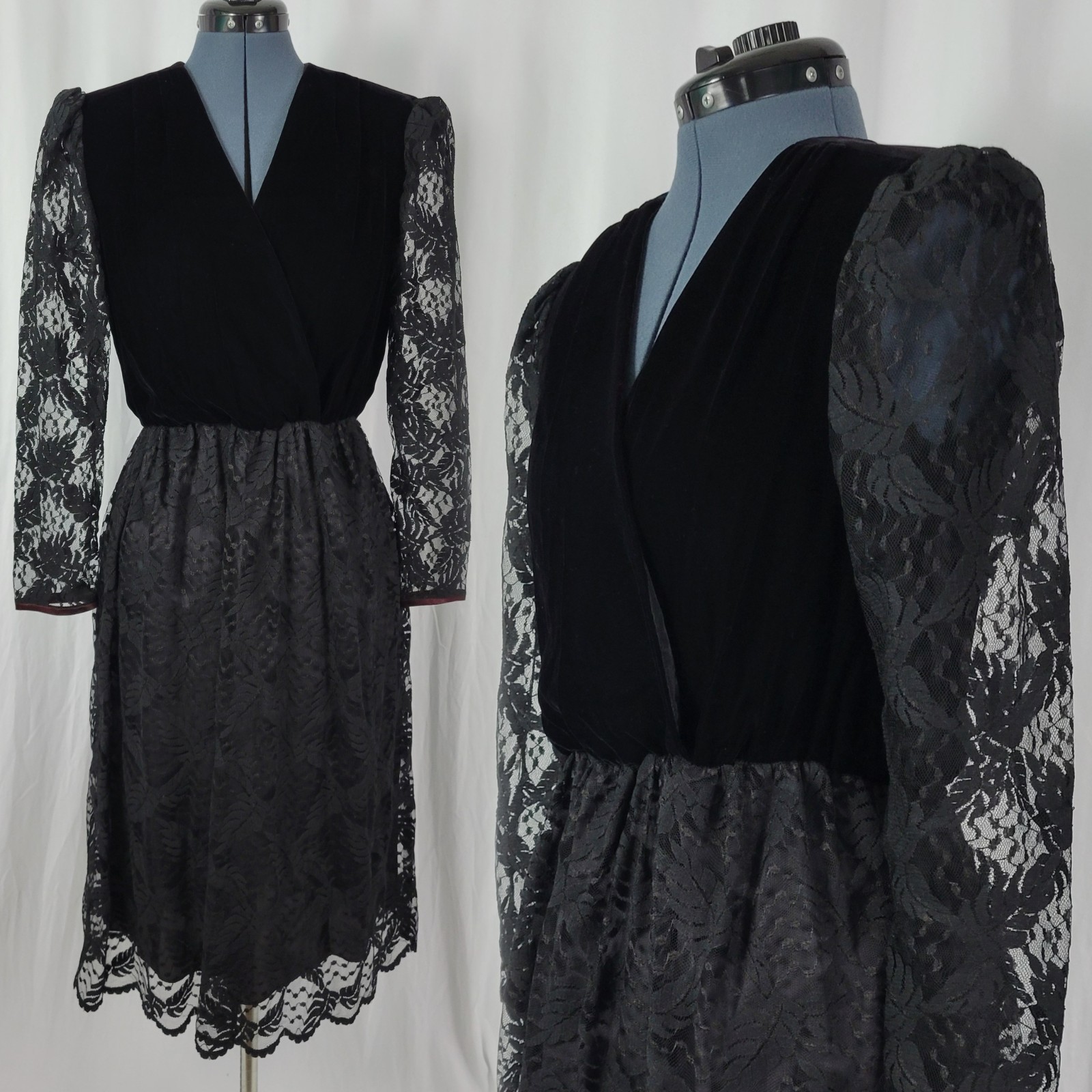 Vintage Lisa Michaels Black Velvet & Lace Cocktail Dress Size 8