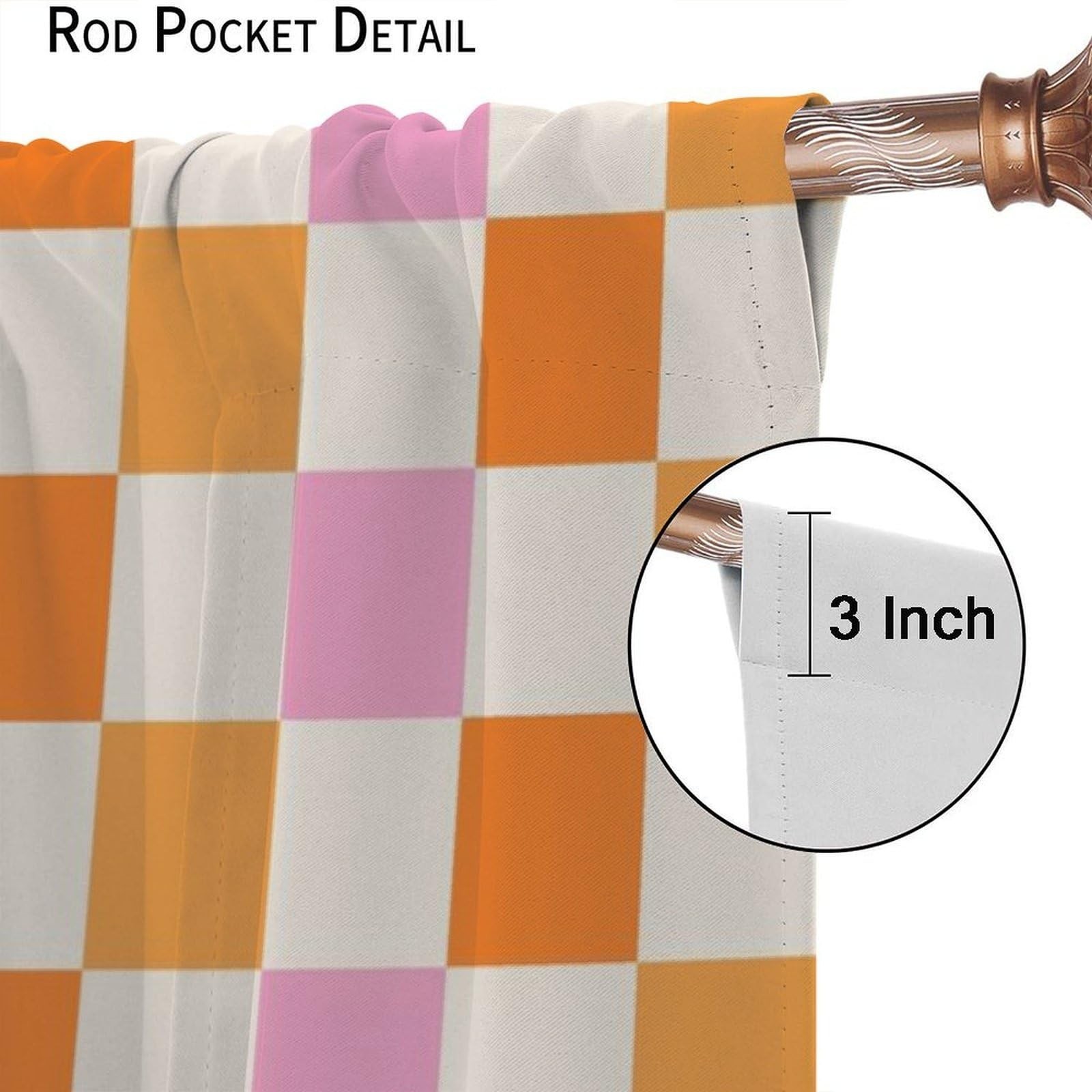 Hippie Retro 70s Curtains Vintage Geometric Square Grid Yellow Orange Pink 19…