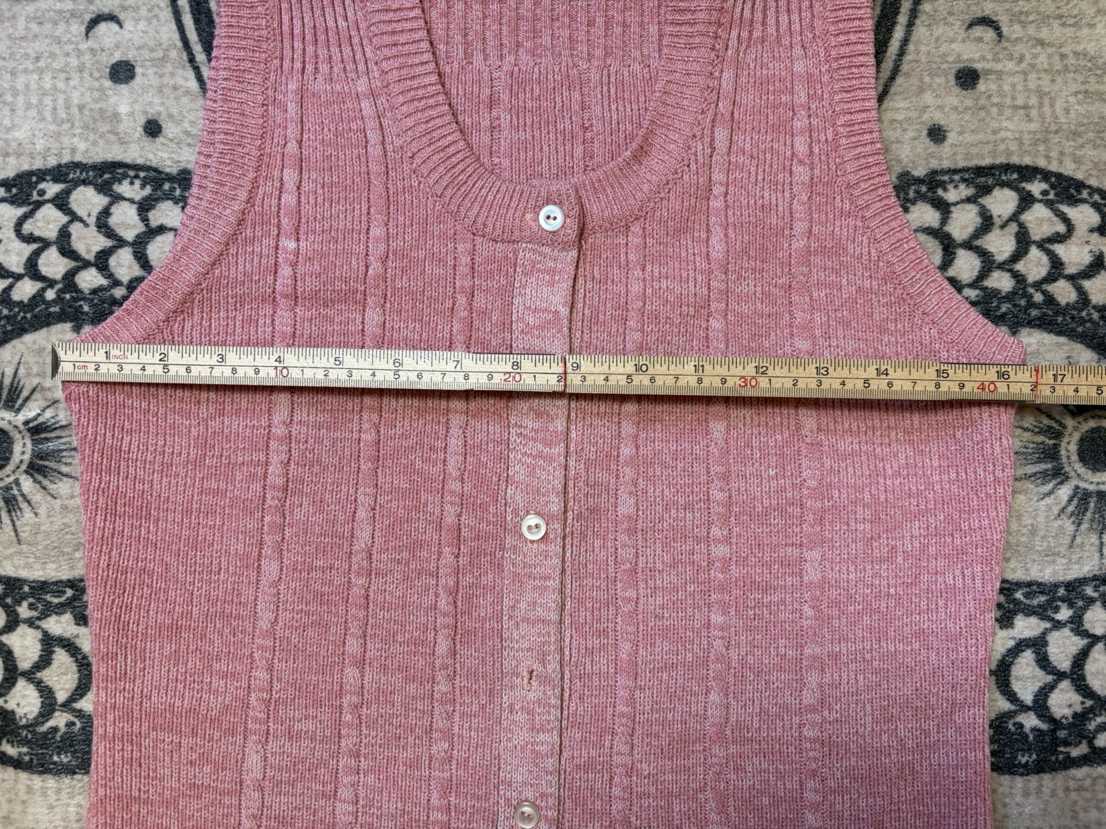 Vintage 70s Dusty Pink Sweater Vest Size S Knit Sleeveless Button Up Preppy