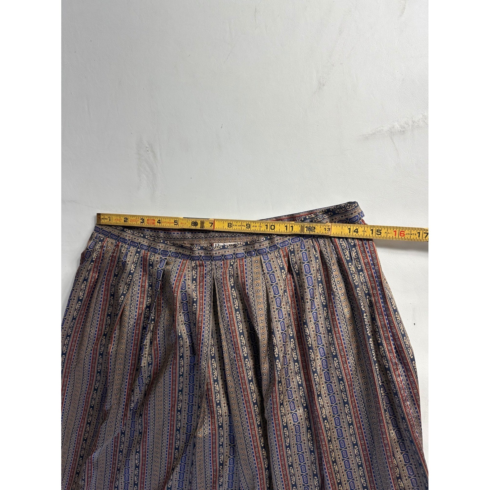 Dalton Vintage 2 Piece Skirt Set Brown Geometric Button Up Blouse Pleated Midi