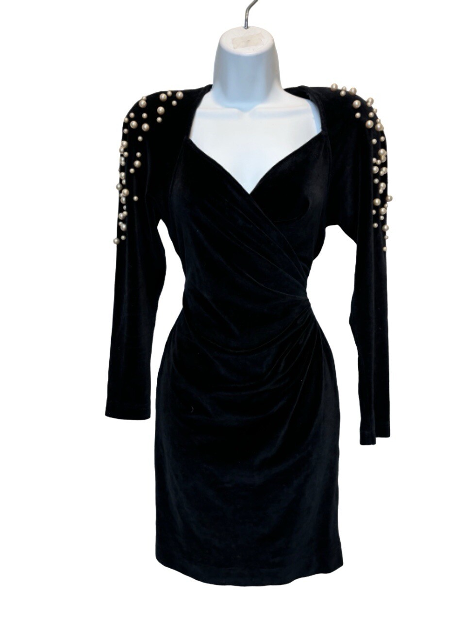 Tadashi Shoji Vintage Velvet Wrap Dress with Pearls