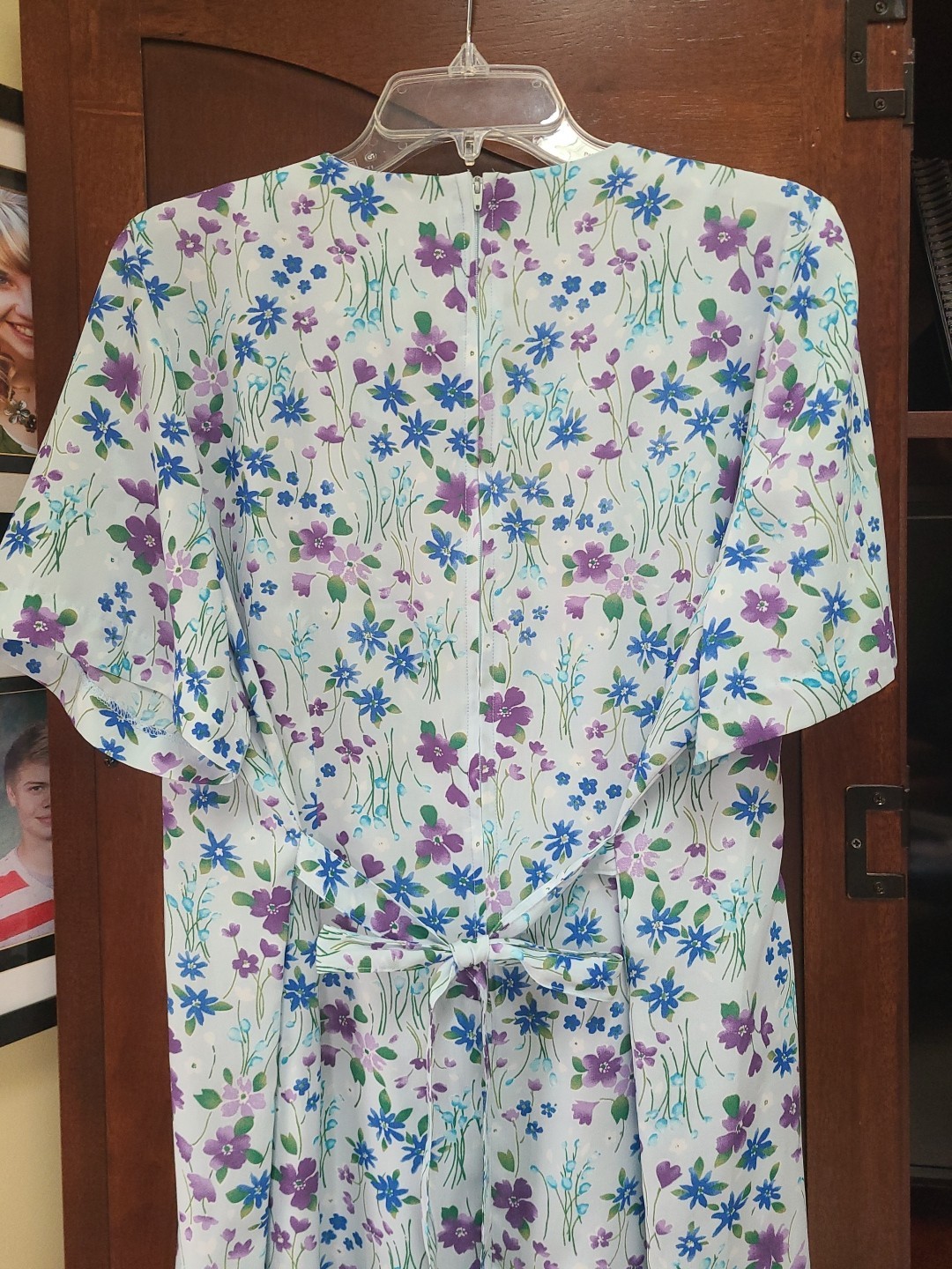Lady Darian Vintage Tucked Front Dress Blue Purple Green Floral Print 18W