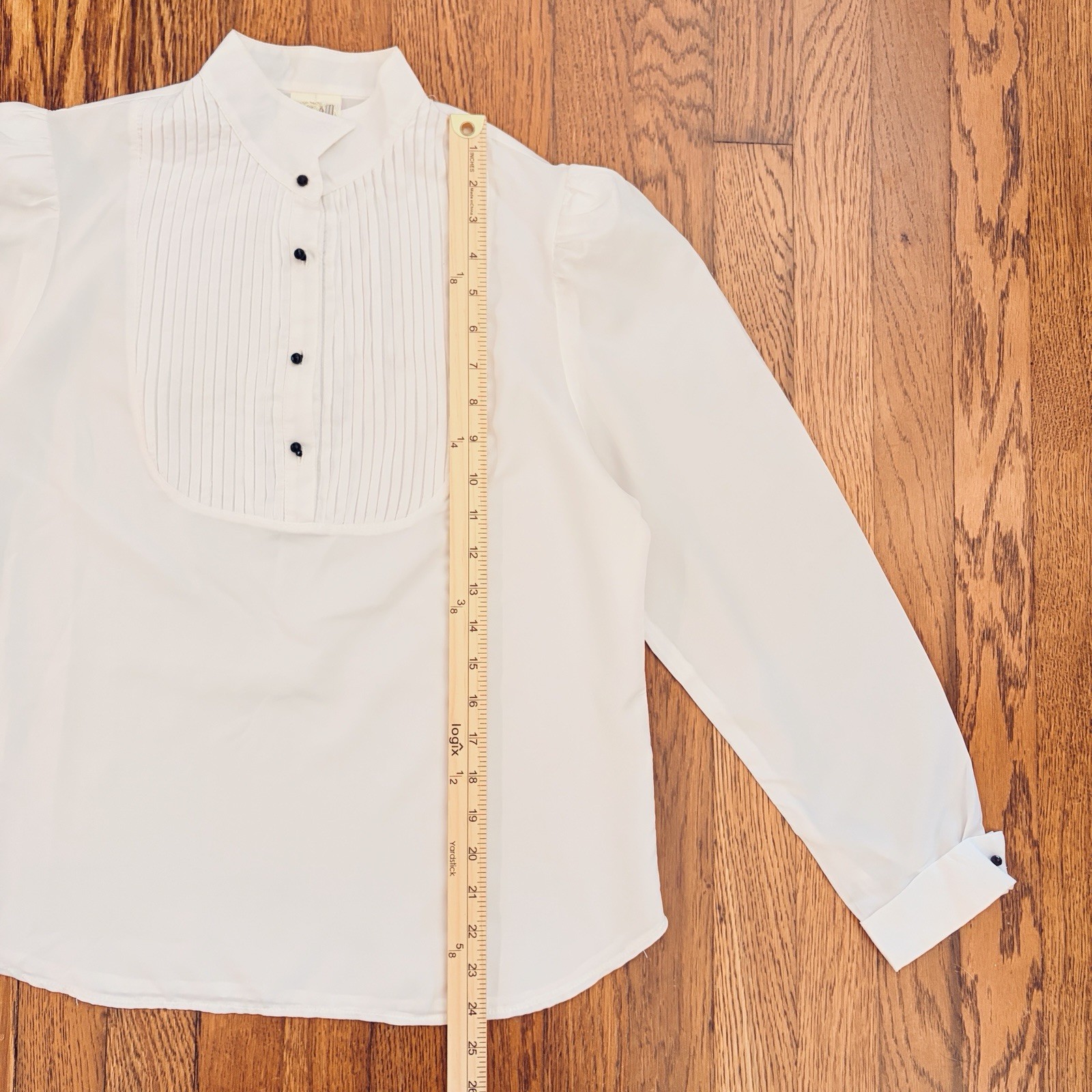 Vtg City Girl Tuxedo Top SZ M Off White Pleats Bib Puff Sleeve Prairie High Neck