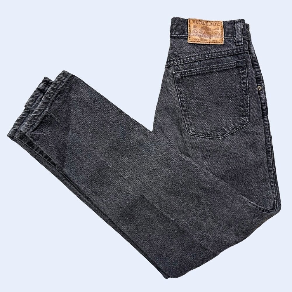 Vintage Bugle Boy Grey Denim 100% Cotton Tapered Leg High Rise Jeans 28 X 30