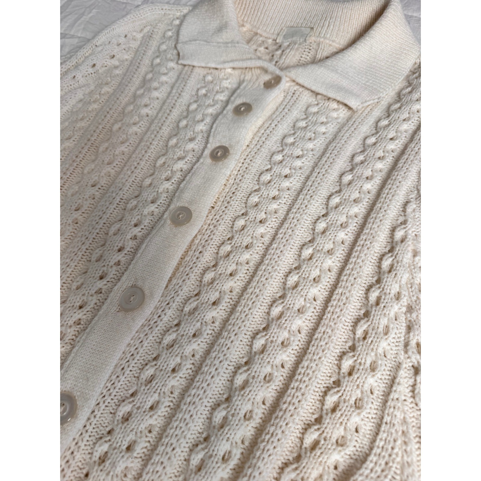 Cottagecore Cream Cable Knit Button Boho Front Poncho Cape Fringe Collared 70s