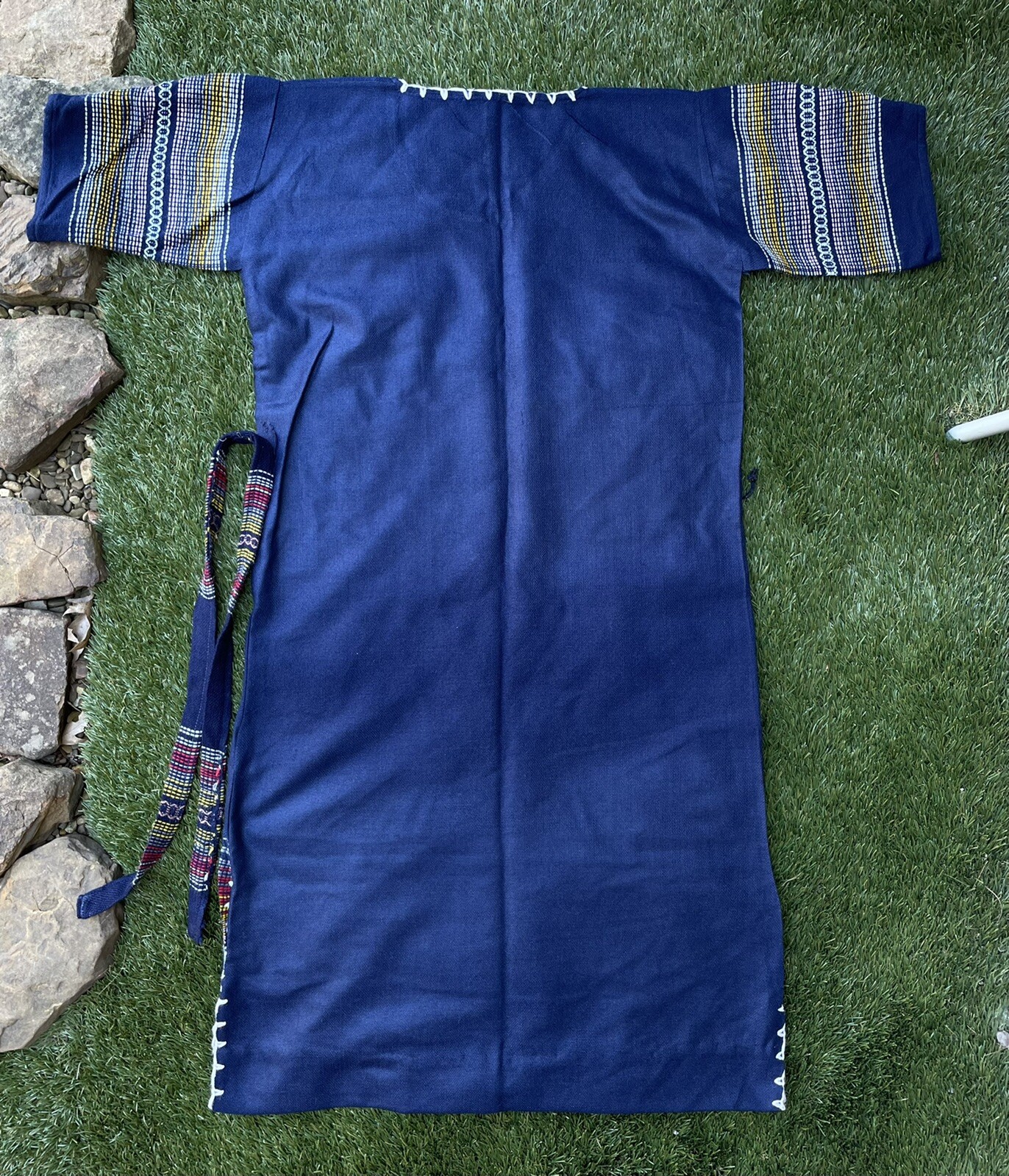 ✅Vtg 1980s Peru Ecuador Bolivia South America M/L Blue Colorful Hand Woven Dress