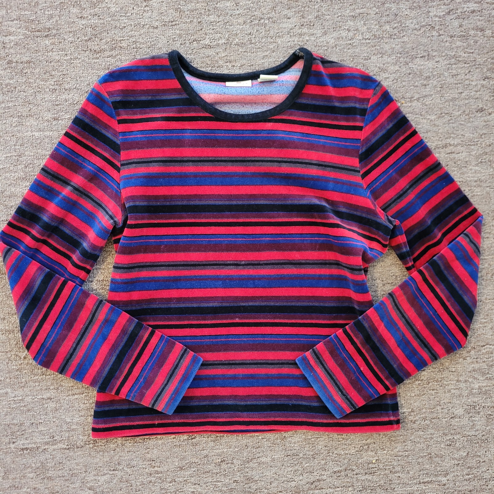 Vintage Limited America Velour Long Sleeve Shirt Top Medium 90s Striped Grunge