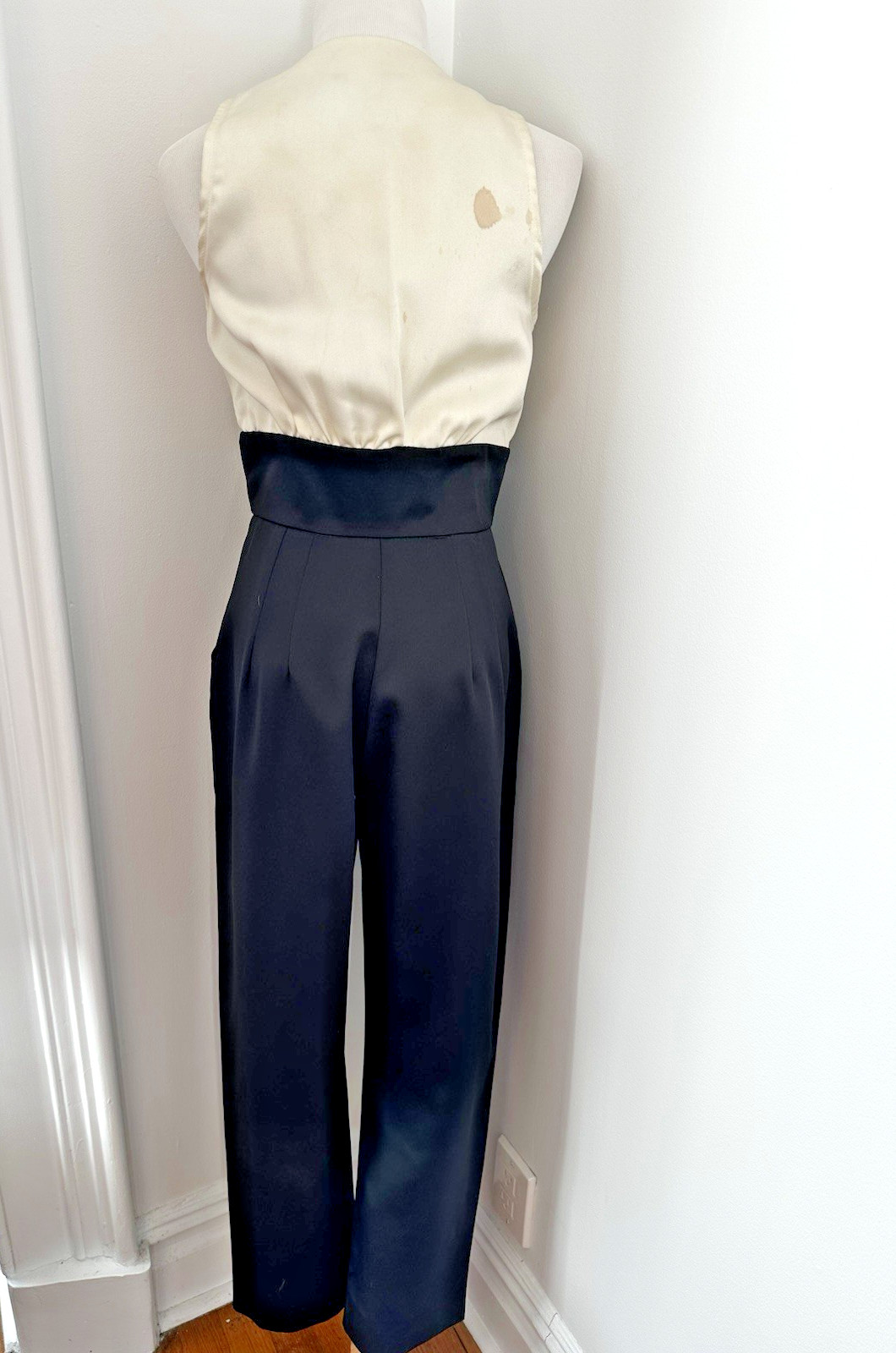 Vintage 1980s TAURUS NITES Petites Tuxedo Inspired Jumpsuit Black White Sz 6