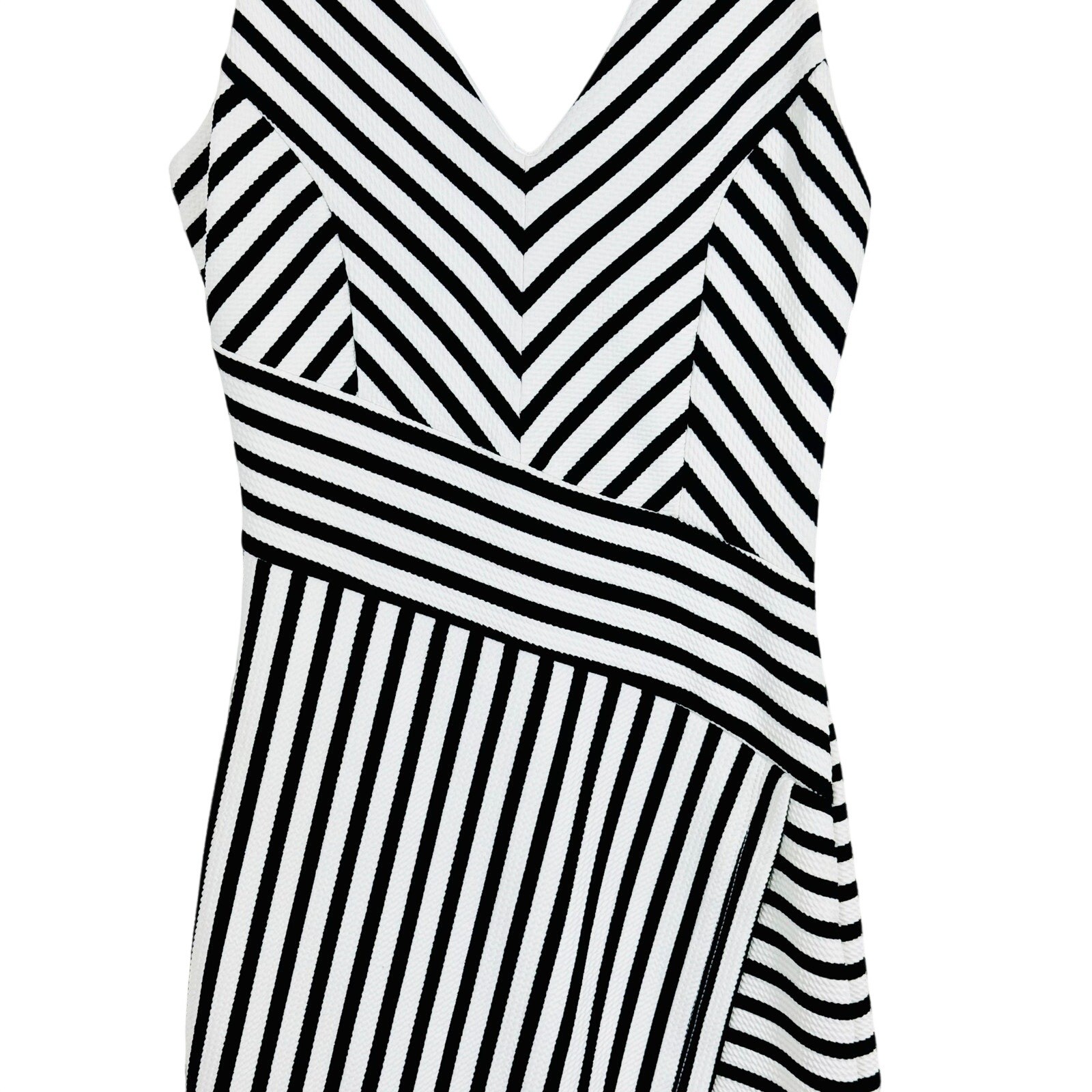 Marilyn Monroe NWT Black White Chevron Stripe Faux Wrap Dress Retro Pinup Glam