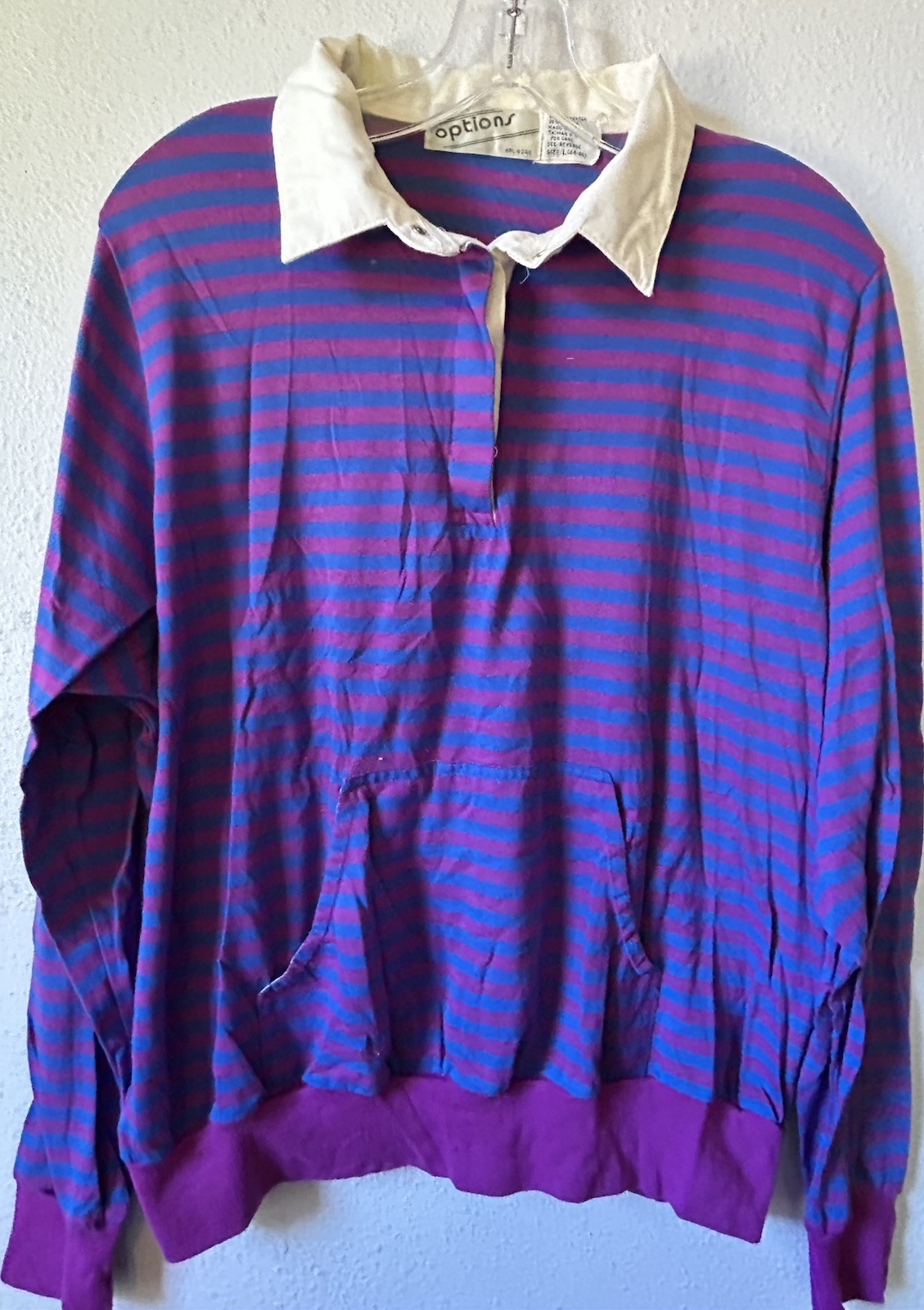 VTG Women’s MOD L/S Preppy Striped Knit Shirt W/ Woven Collar Waist Band Sz L