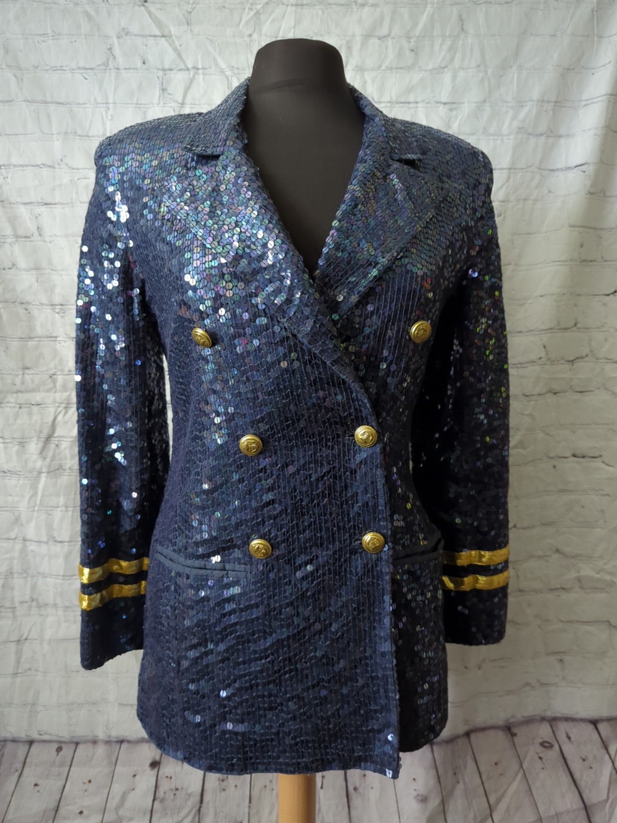 navy Style woman Small Blue Sequin sandy starkman jacket