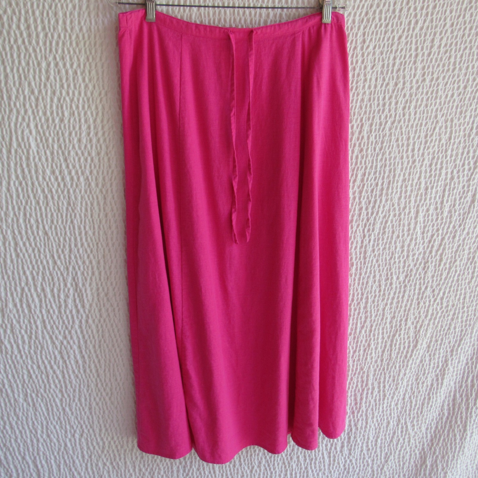 Hot Solid Pink Skirt M Linen Swing Aline Zip Up Back Waist 32 Midi Lino Vintage