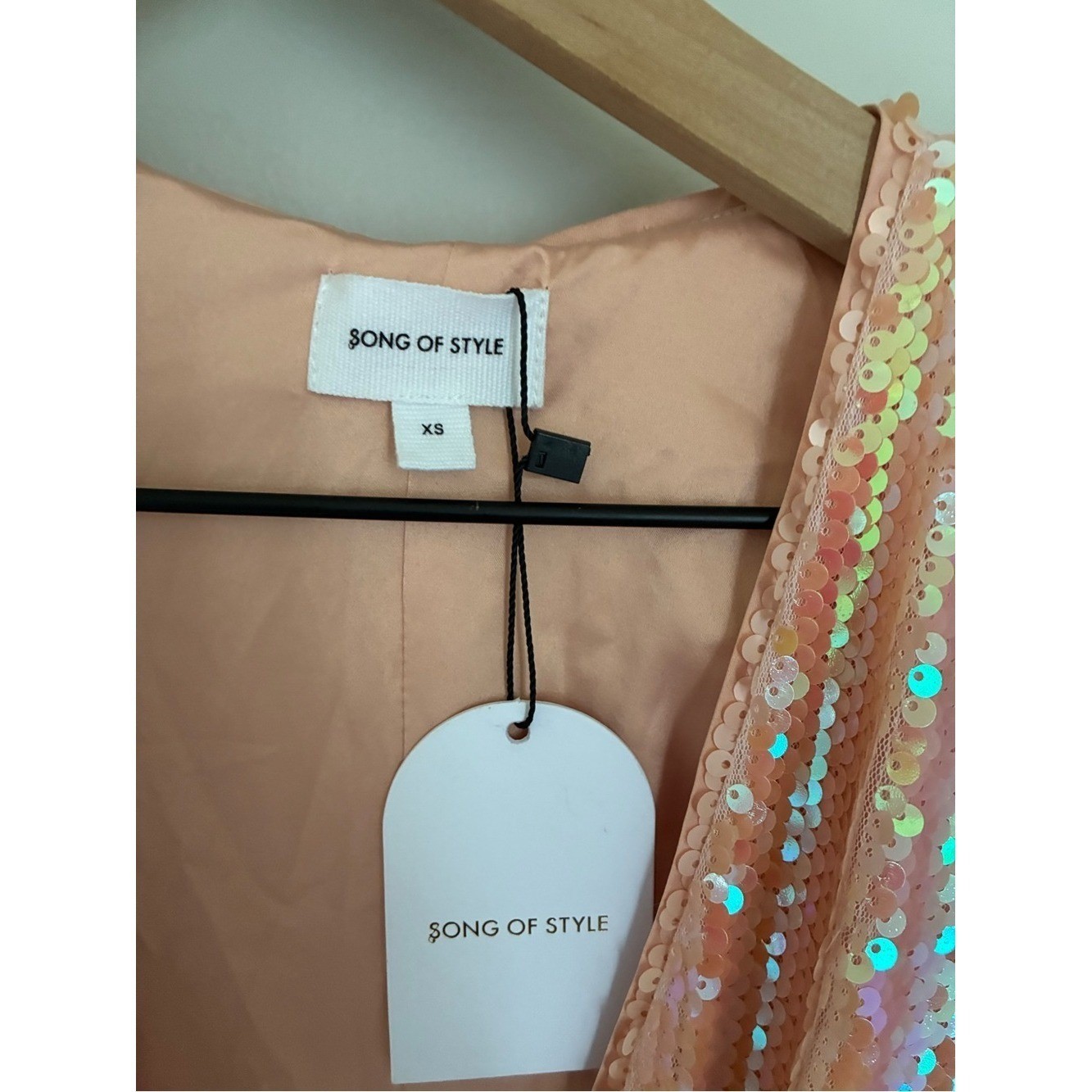 Revolve Song of Style Vernon Midi Dress in Opaline Peach Sequin Dress Size XS