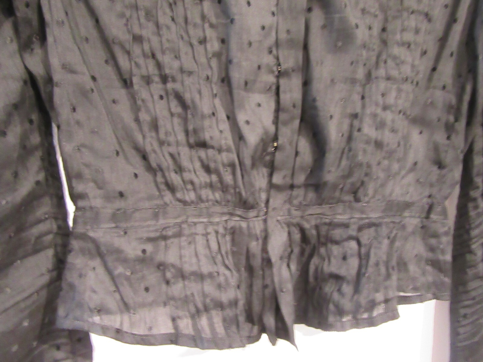 ANTIQUE EARLY 1900S 1905 BUST-39″ SWISS DOT LACE BLACK BLOUSE SHIRT STRONG F38