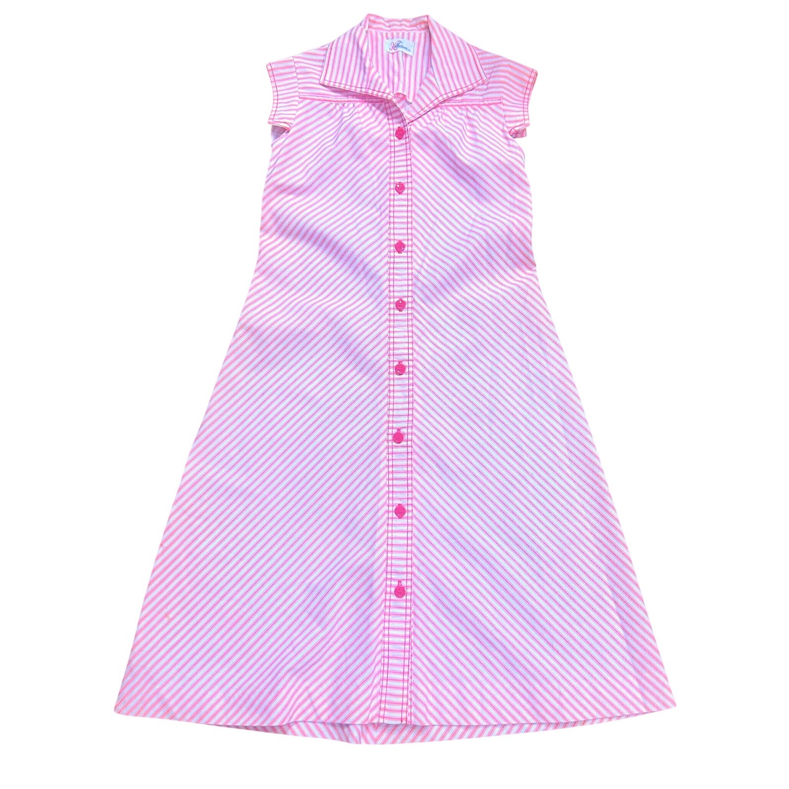 The Kollection Ltd Dress Vintage 70s Pink Stripe Size 8 Mod Retro Preppy Picnic