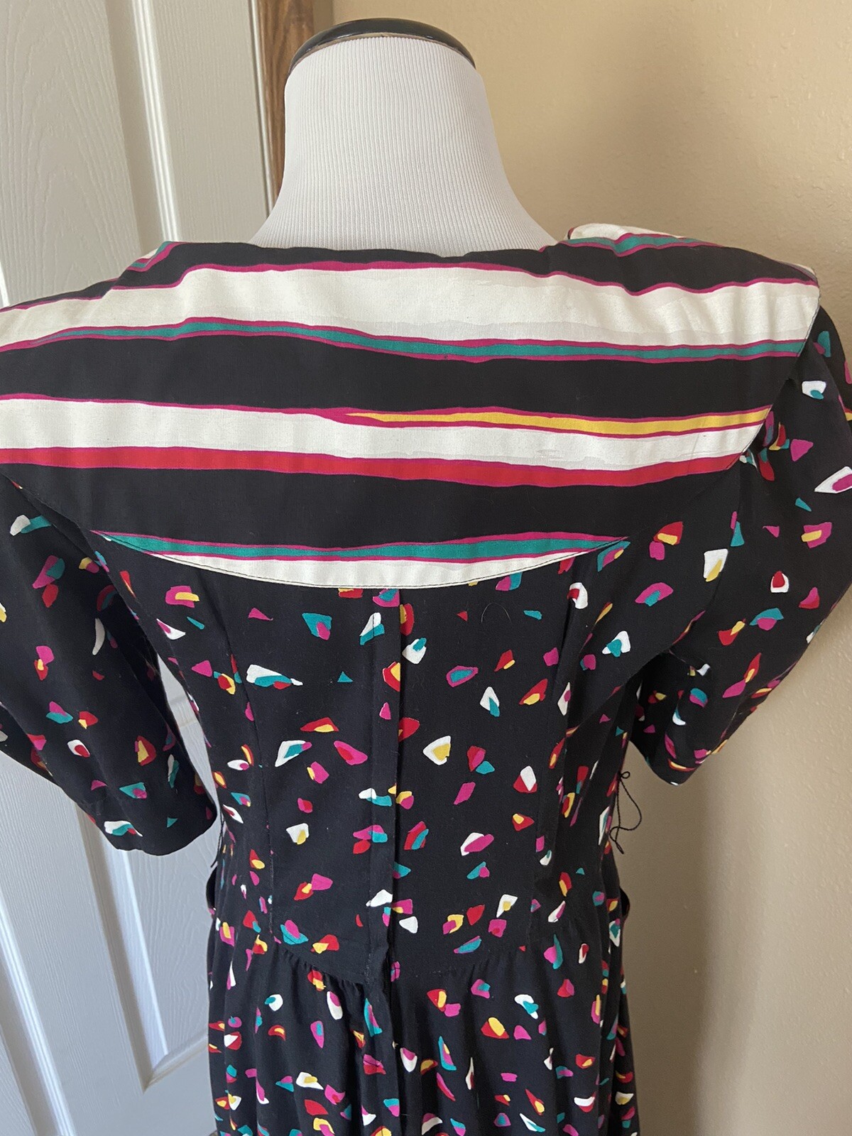 Vintage 80’s Choon California Dress Full Skirt Pockets Size 6 8 ? Colorful Twirl