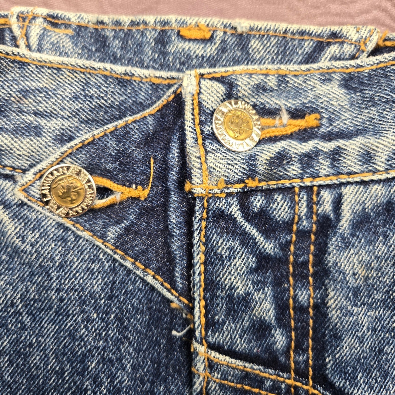 Vintage Lawman Western Jeans Acid Wash High Waist Asymmetrical Double Button 9
