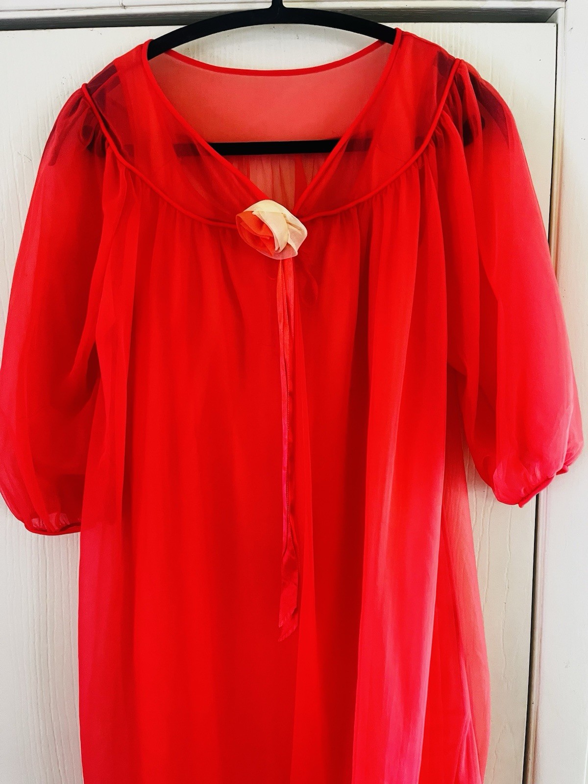 VTG 60s Chiffon Fairycore Ethereal Peignor French Boho Romantic Nightgown Set S
