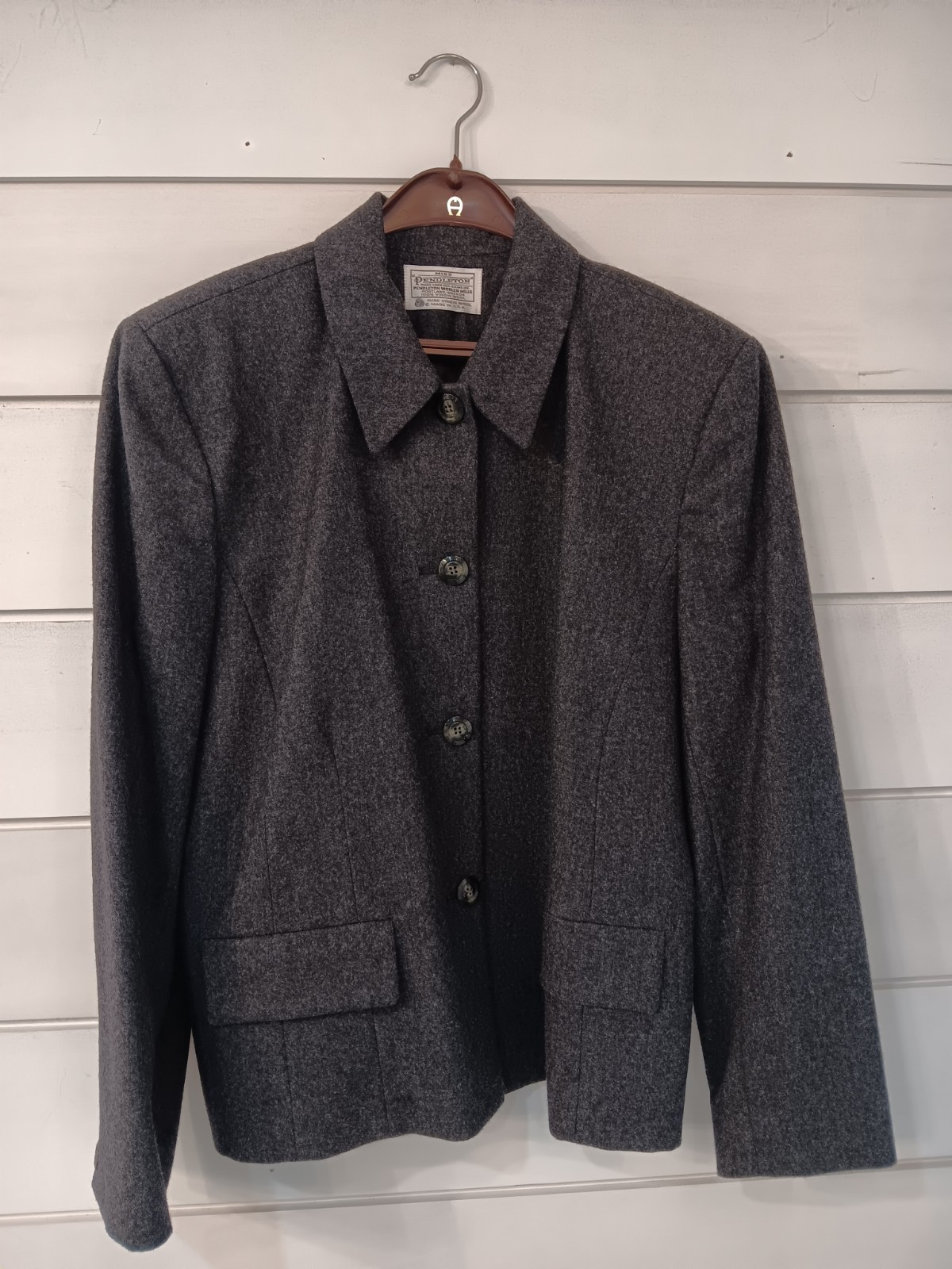 Vintage Miss Pendleton 100% Wool Gray Blazer Jacket Size 16