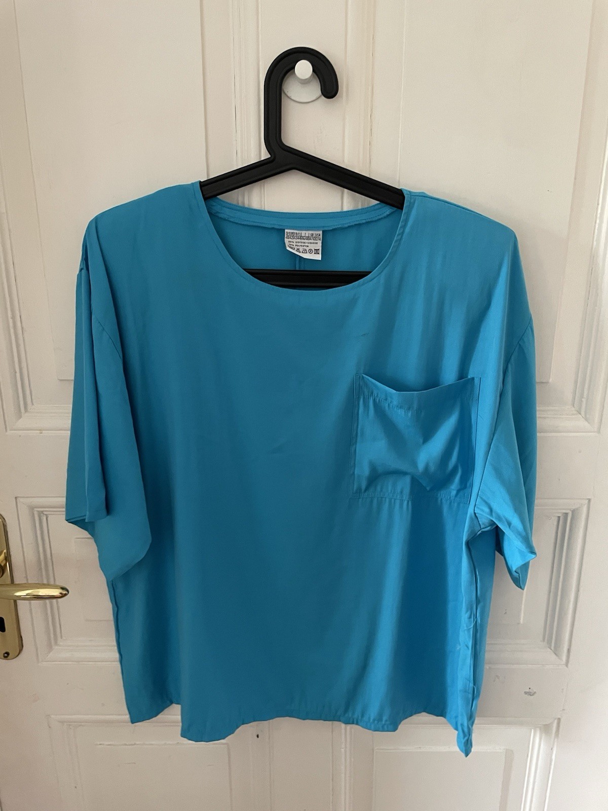 Vintage 80’s Turquoise Viscose Blouse With Large Shoulder Pads – Size 40/42 EUR