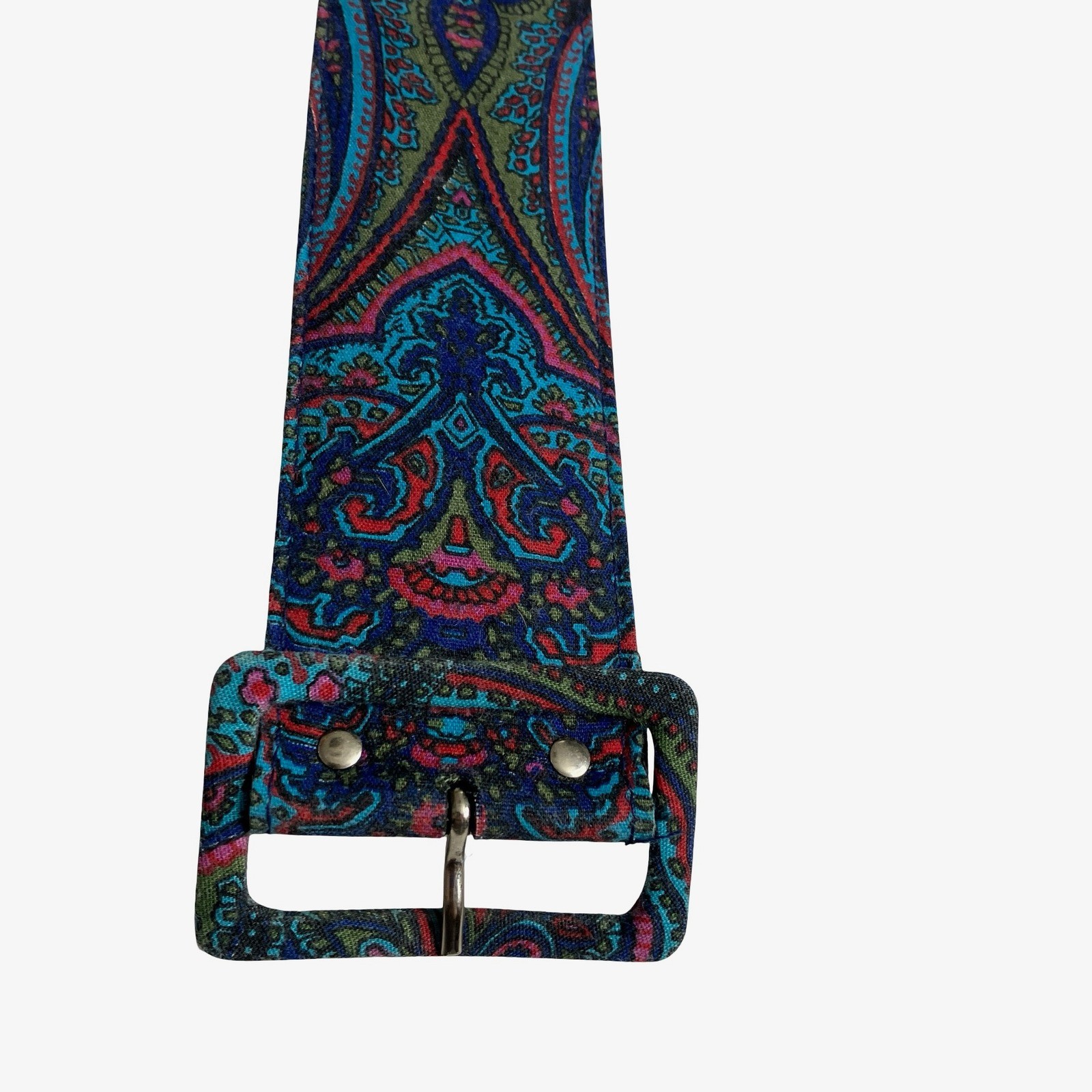 Vintage 80s Bedford Fair Paisley Midi Dress Womens 6 Long Sleeve Belted Boho Mod