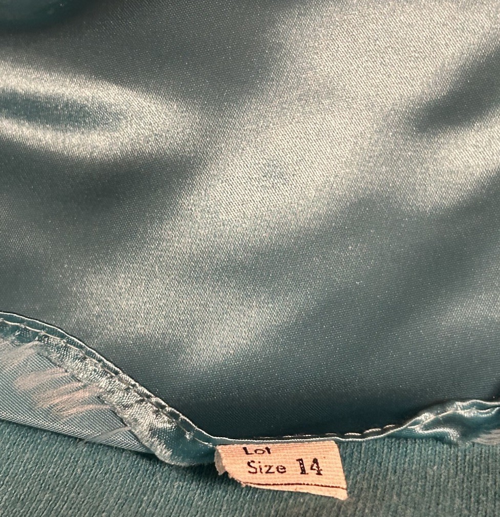 Vtg 1960s Mod Turquoise 100% Cotton Plush Swing Coat Floral Appliqué Jacket L 14