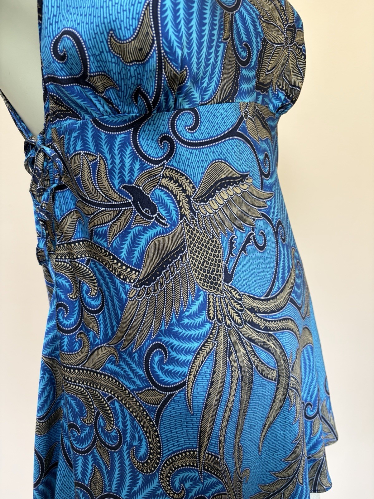 VTG 1999 Victoria’s Secret Silk Chemise Slip Dress Top Blue Phoenix Bird Print M