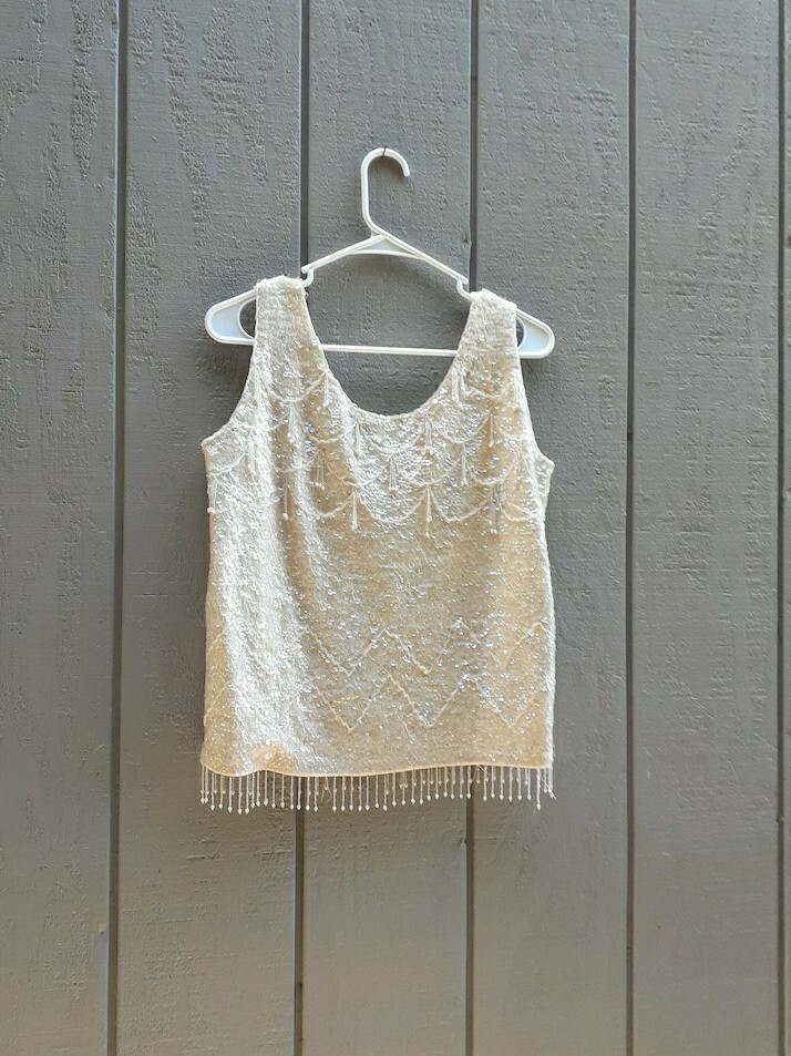 Vtg 1960s Wool Sequin Beaded Top Tassel Fringe Glamorous Fancy True Vintage M