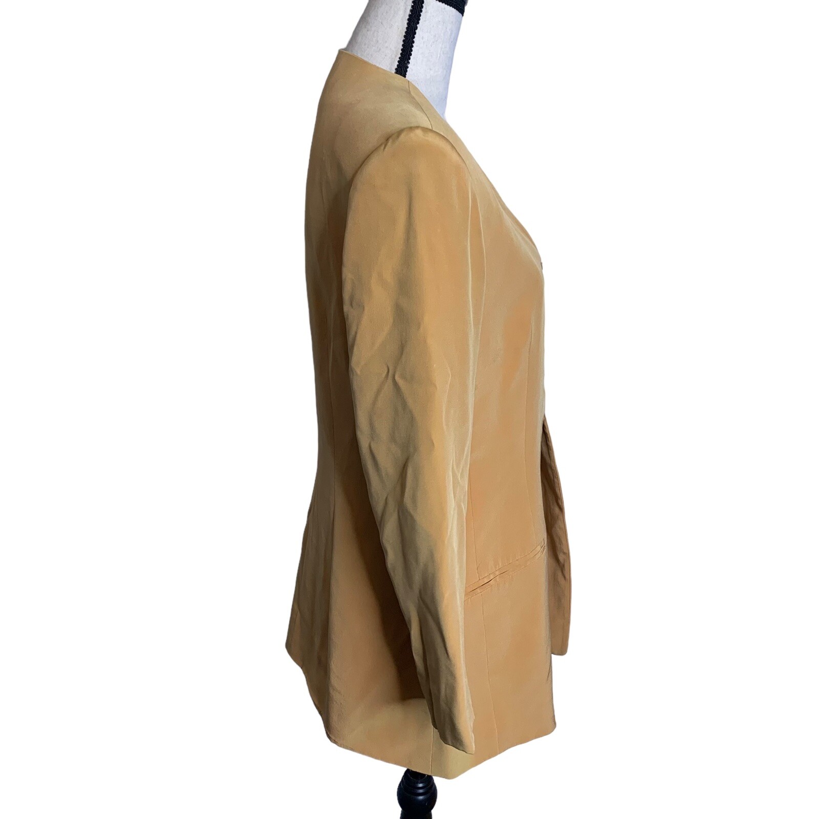Horchow Blazer Womens Size 4 100% Silk Fully Lined One Button Faux Pockets LS