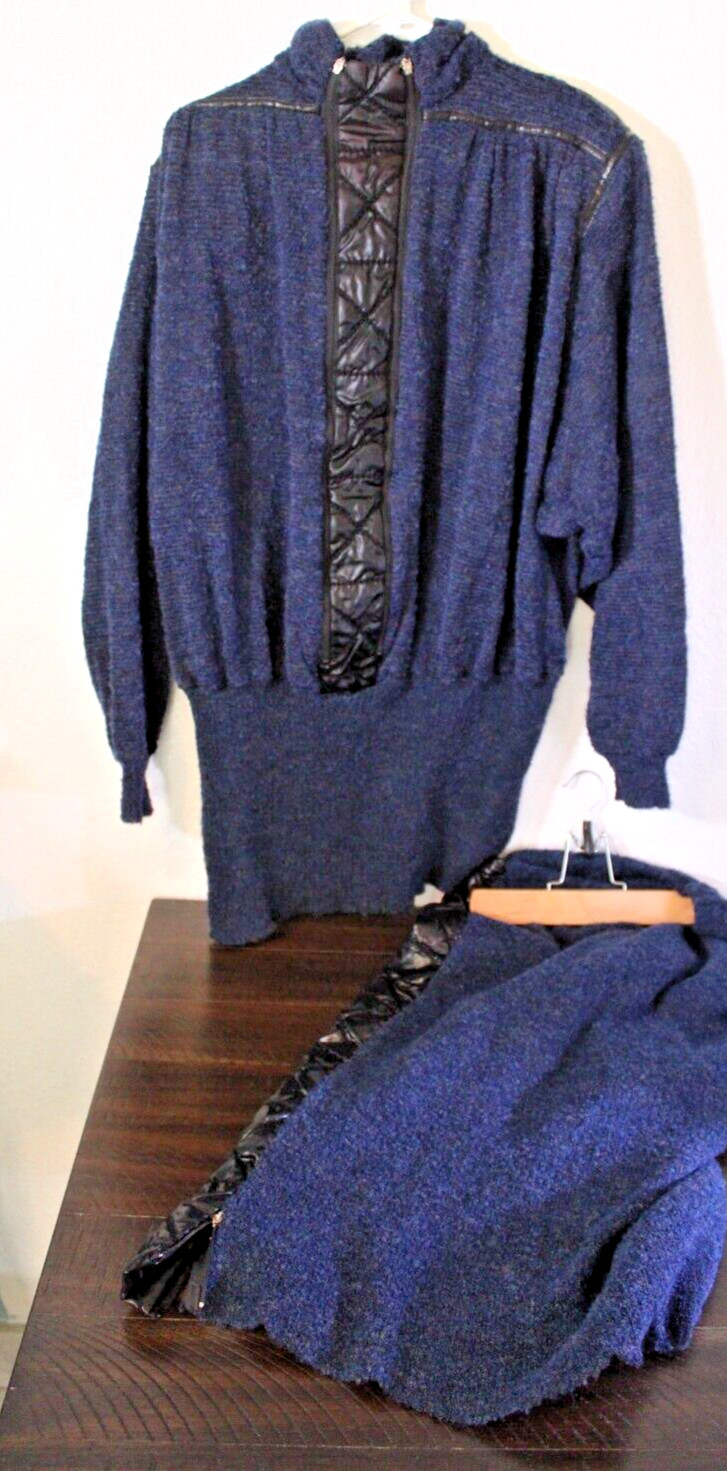 Totally 80s Vintage Georges Garhel Paris Skirt & Top Set Blue Zip Quilt Large