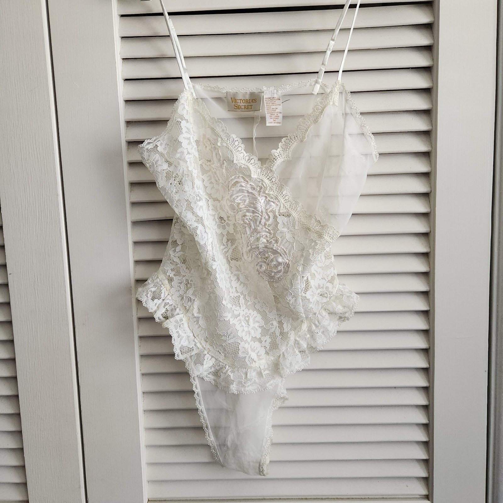 Vintage 90s Victoria Secret White Bridal Lingerie Teddy Bodysuit W/ Snap Crotch