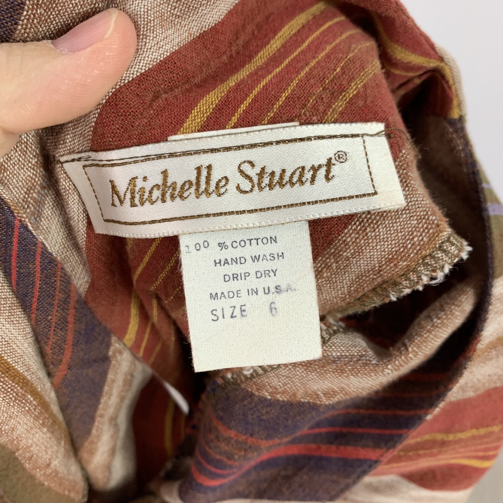 Michelle Stuart Vintage 70s 80s Striped Dolman Sleeve Cotton Midi Dress Size 6