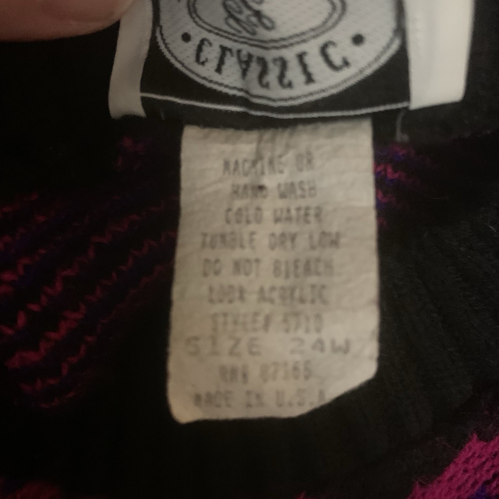 VTG Classic Essentials Size 24W Sweater Black Pink Blue Green Geometric Pattern