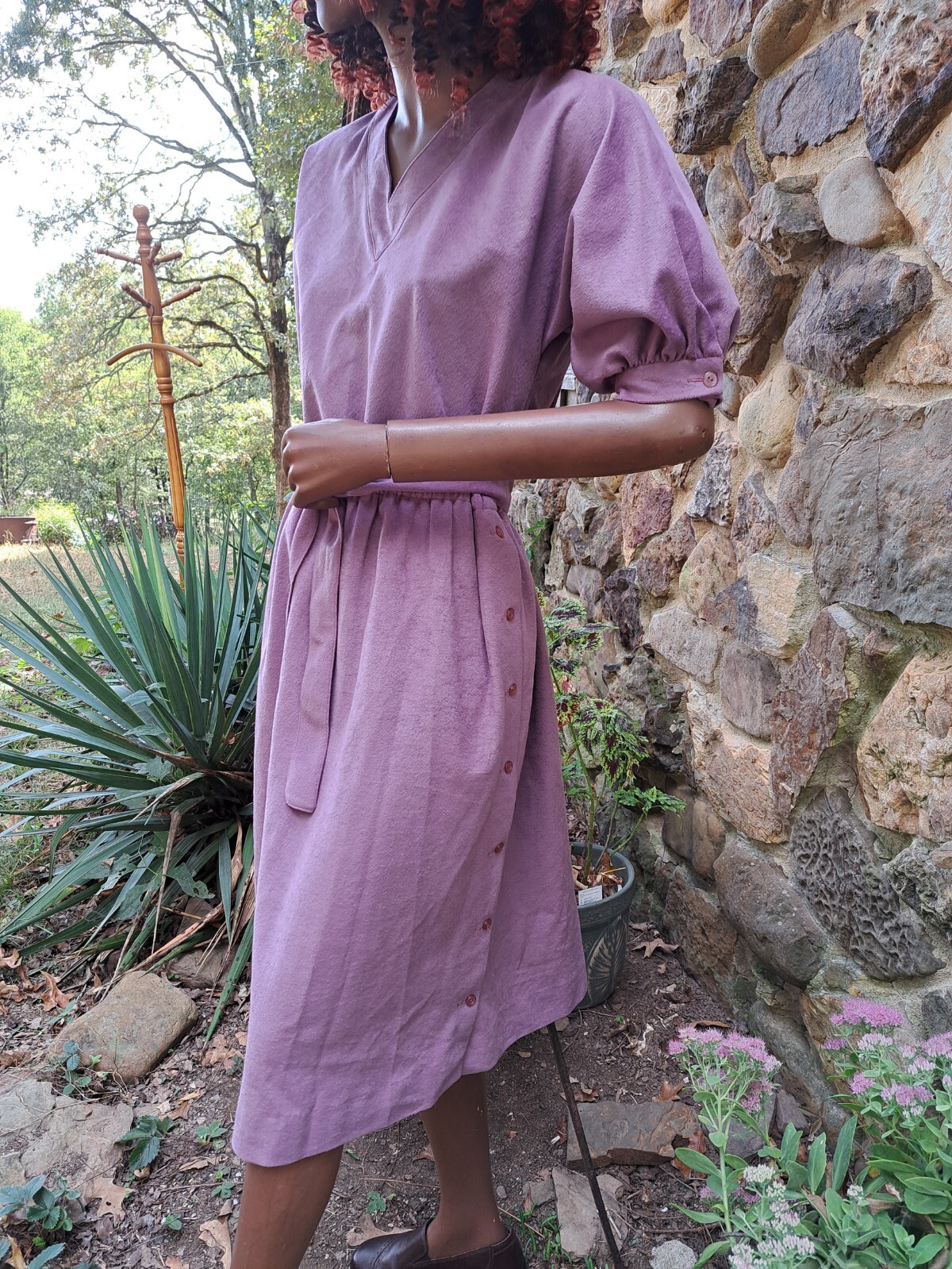 70s David Warren New York Faux Brush Suede Velour Plum Purple Dress Back Zip S/M